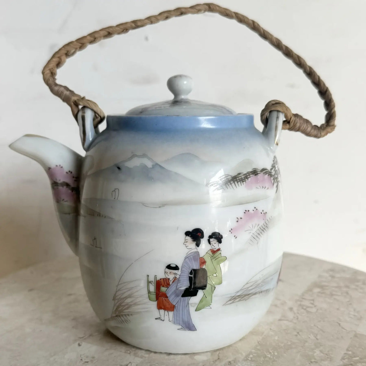 Vintage Chinese Pottery Tea Pot - Dolphin & Flamingo