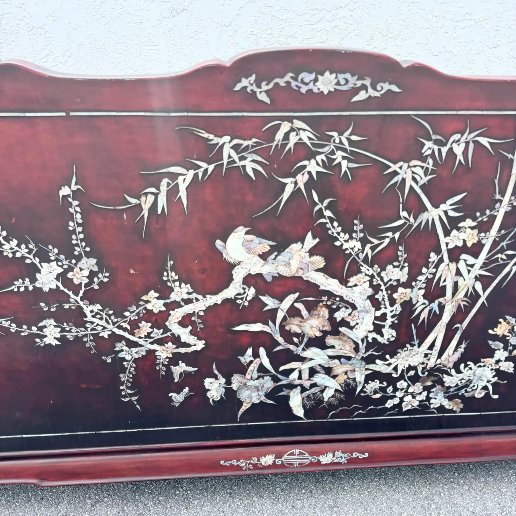 Vintage Chinese Rosewood With Mother of Pearl Inlay Sofa Dolphin & Flamingo