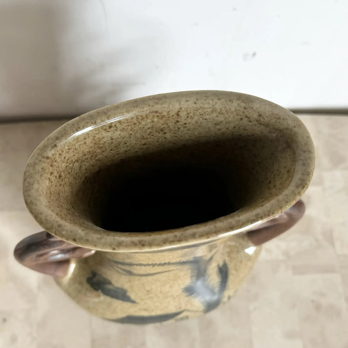 Vintage Chinese Stoneware Ceramic Vase - Dolphin & Flamingo