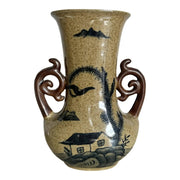 Vintage Chinese Stoneware Ceramic Vase - Dolphin & Flamingo