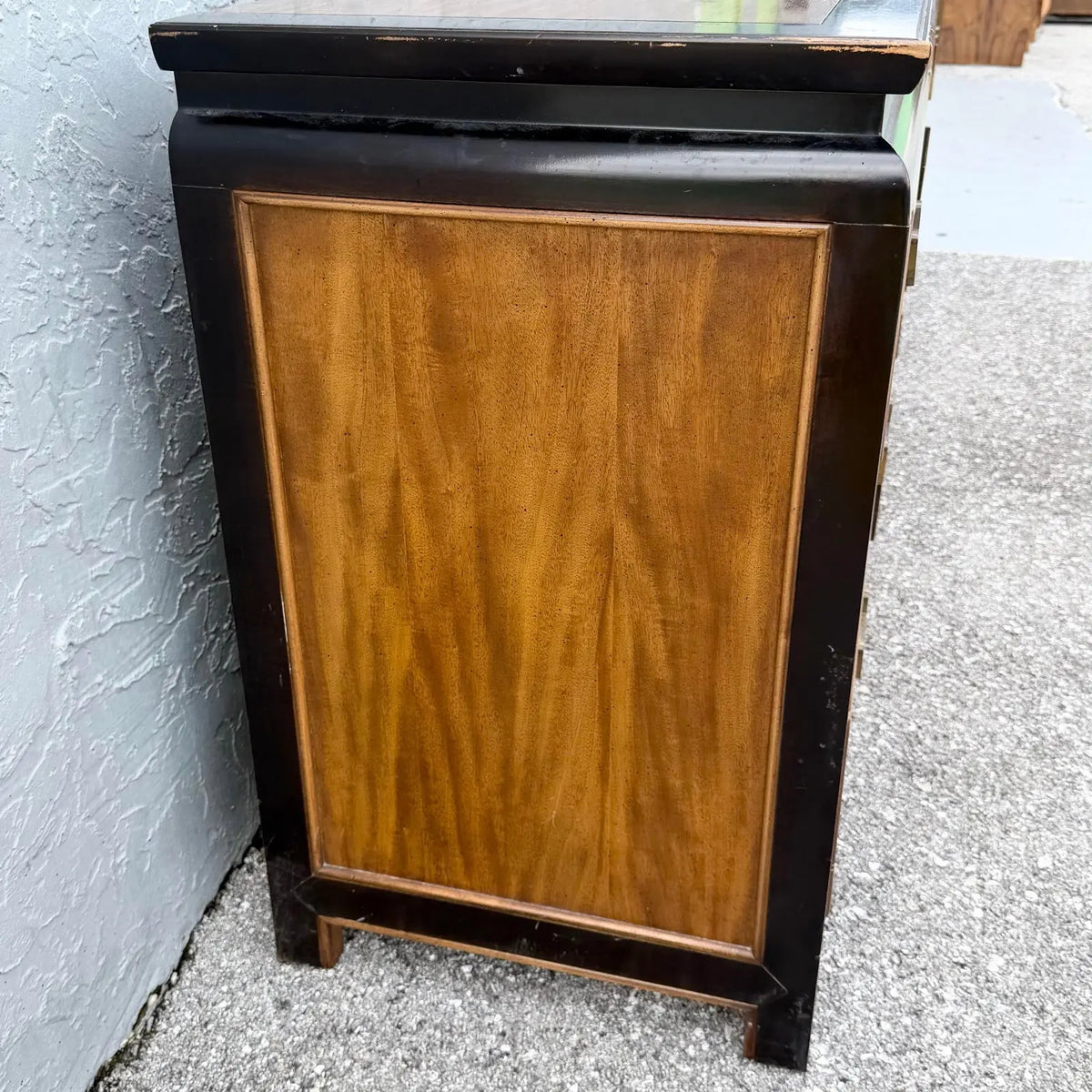 Vintage Chinoiserie Black and Burlwood Dresser by Centruy Furniture