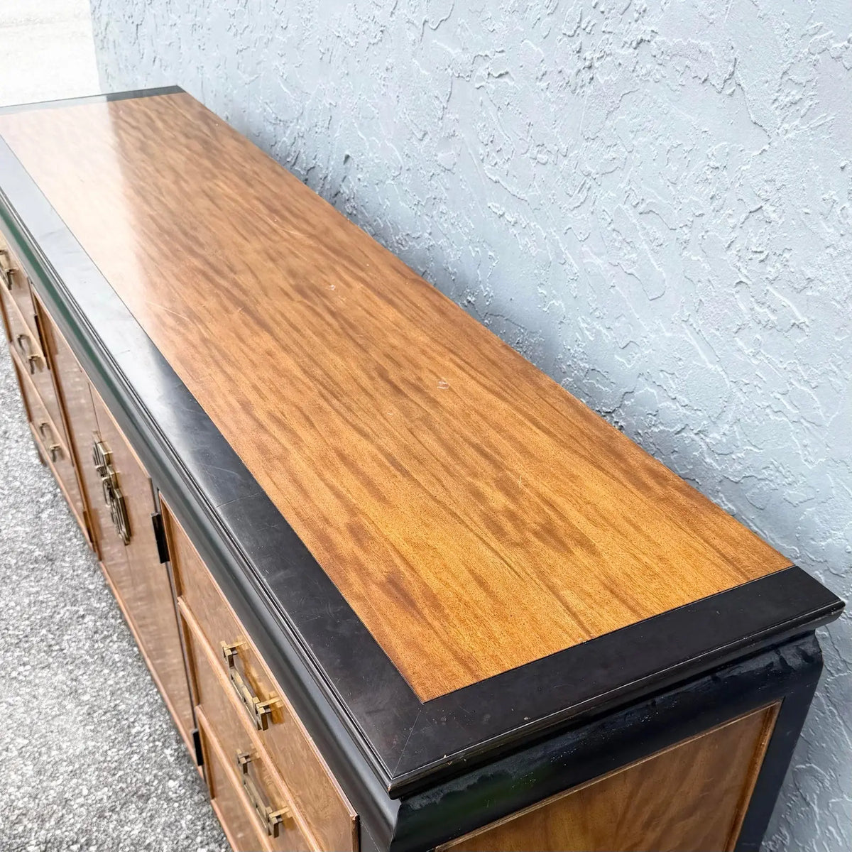 Vintage Chinoiserie Black and Burlwood Dresser by Centruy Furniture