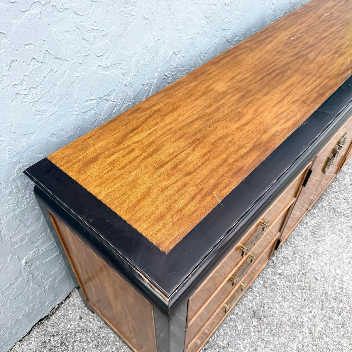 Vintage Chinoiserie Black and Burlwood Dresser by Centruy Furniture