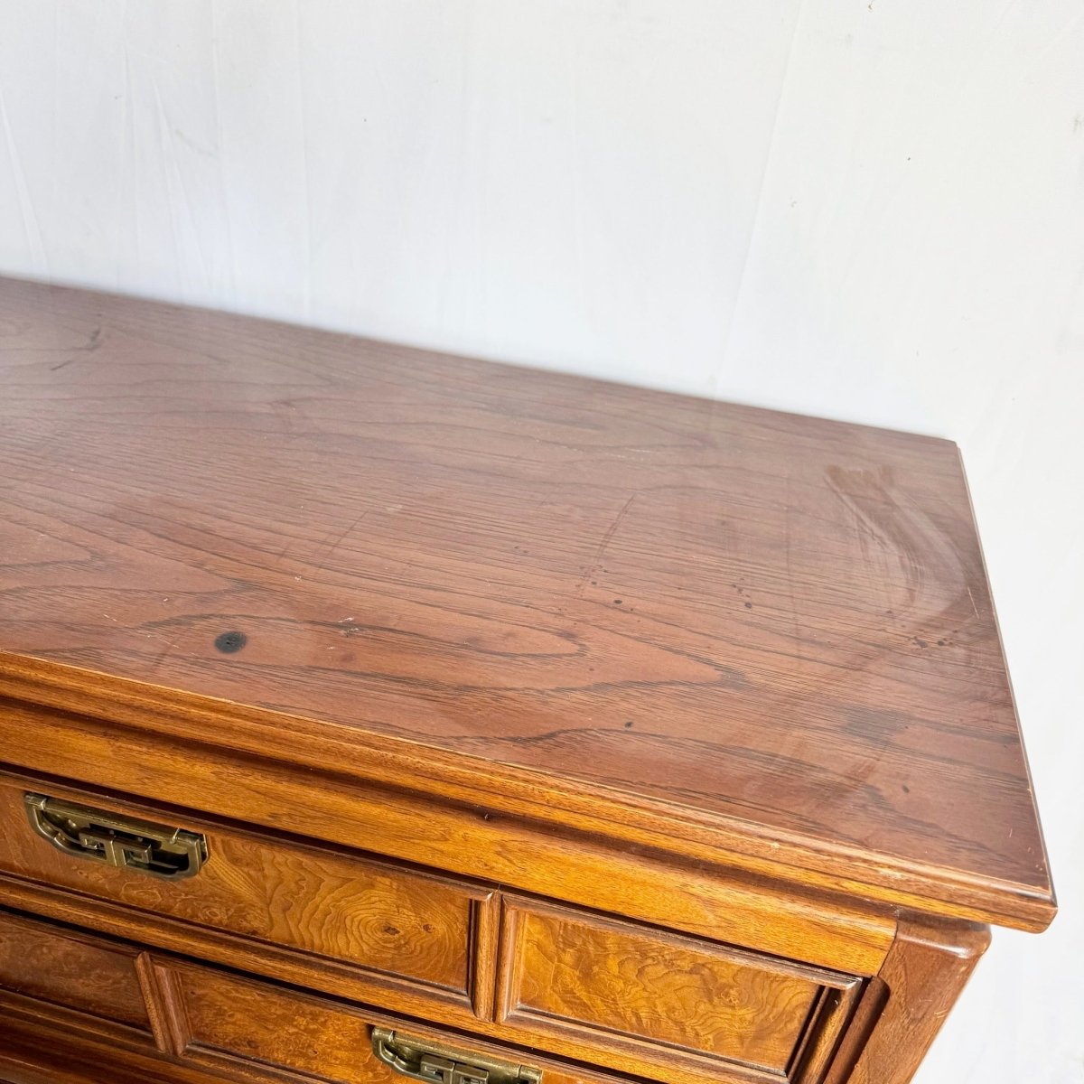 Vintage Chinoiserie Burl Wood Highboy by Thomasville - Dolphin & Flamingo