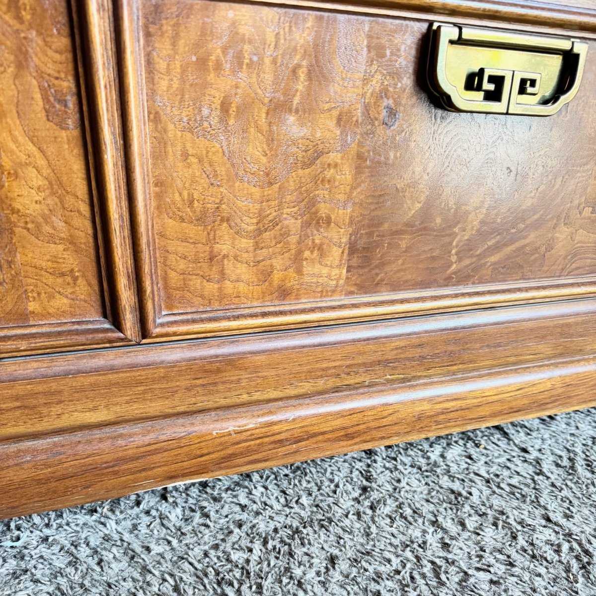 Vintage Chinoiserie Burl Wood Highboy by Thomasville - Dolphin & Flamingo