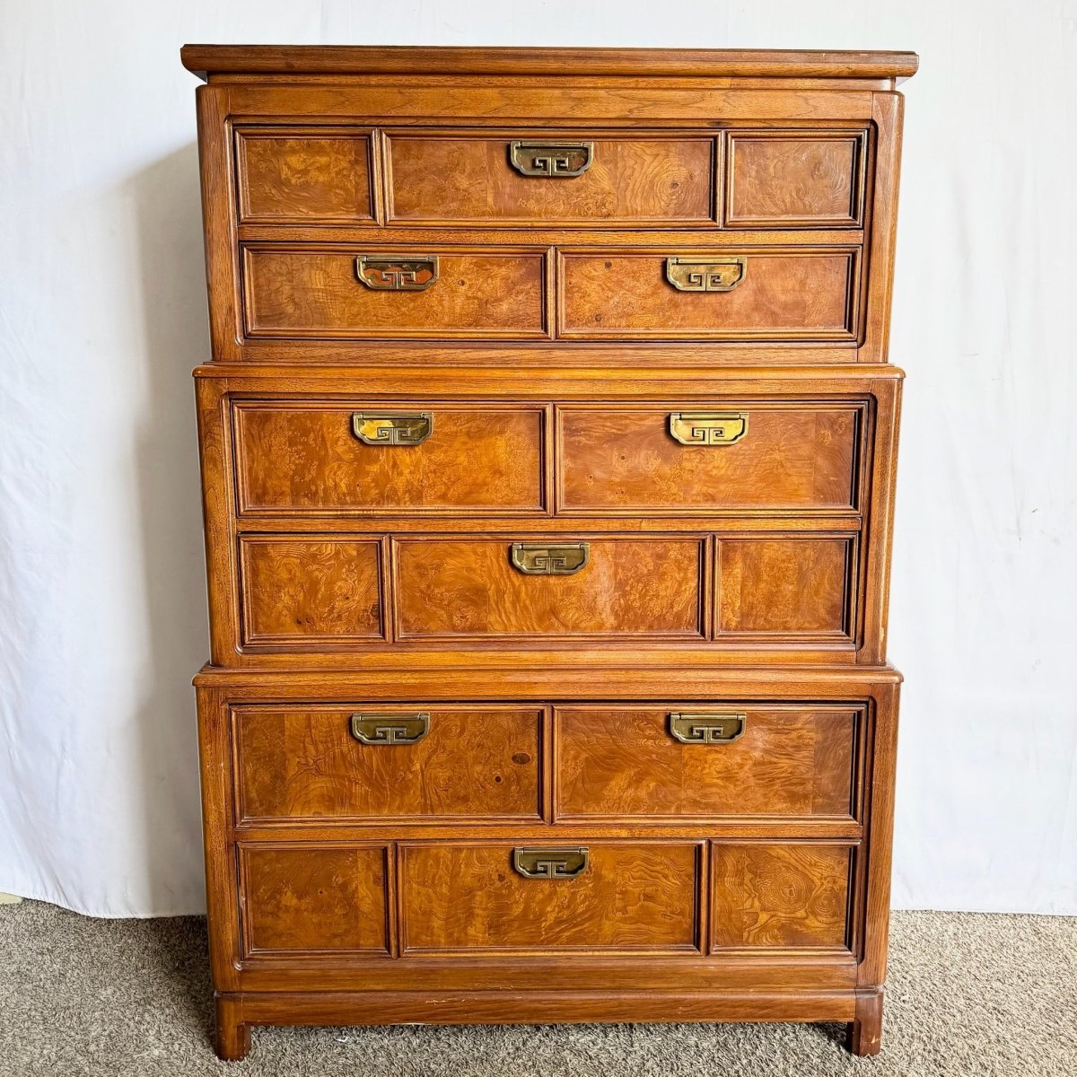 Vintage Chinoiserie Burl Wood Highboy by Thomasville - Dolphin & Flamingo