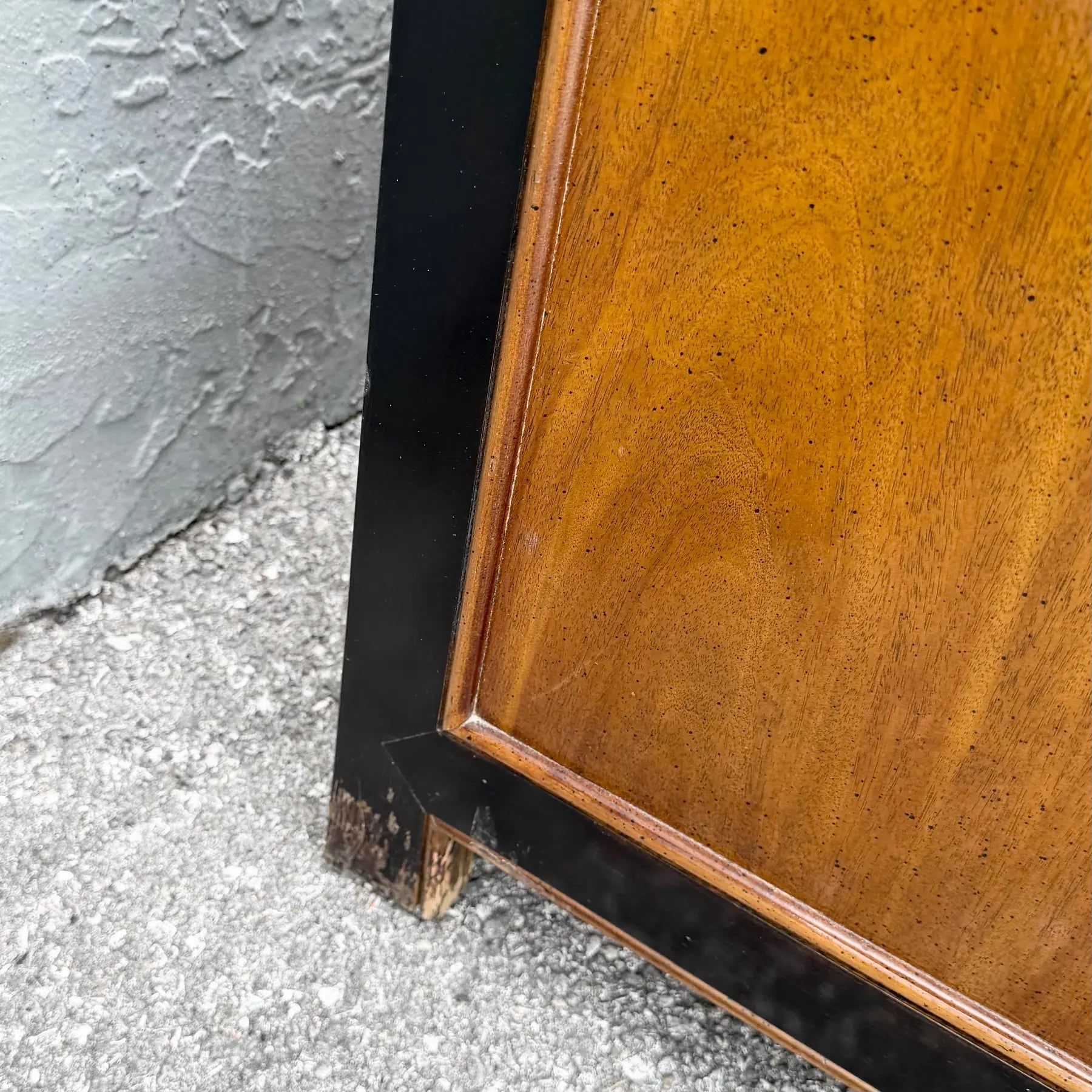 Vintage Chinoiserie Burlwood and Black Dresser by Centruy Dolphin & Flamingo