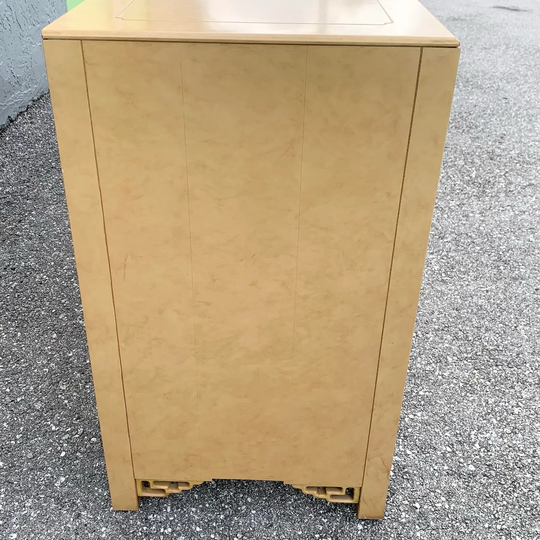 Vintage Chinoiserie Dresser and Mirror With Brass Accents by White Furniture Dolphin & Flamingo