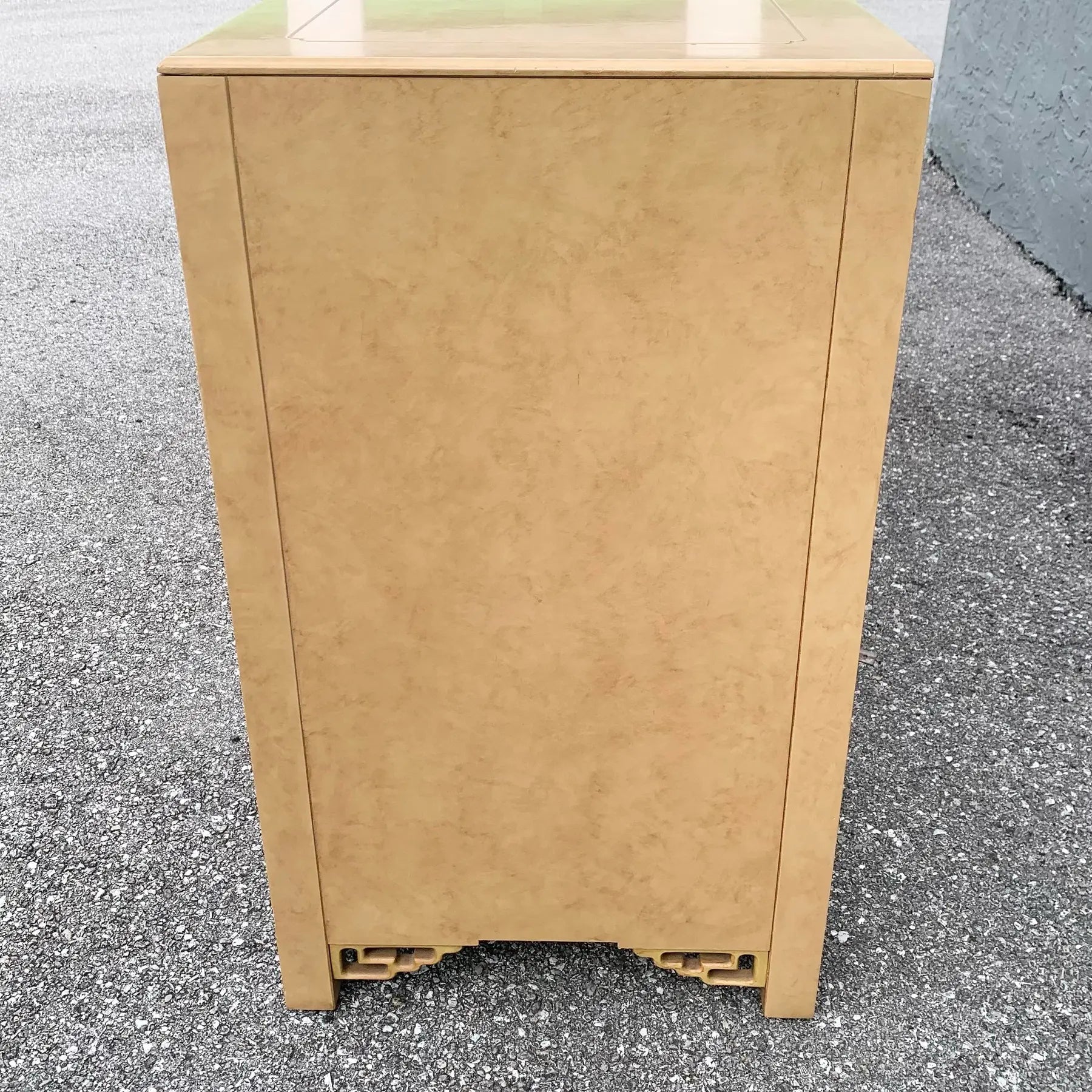 Vintage Chinoiserie Dresser and Mirror With Brass Accents by White Furniture Dolphin & Flamingo
