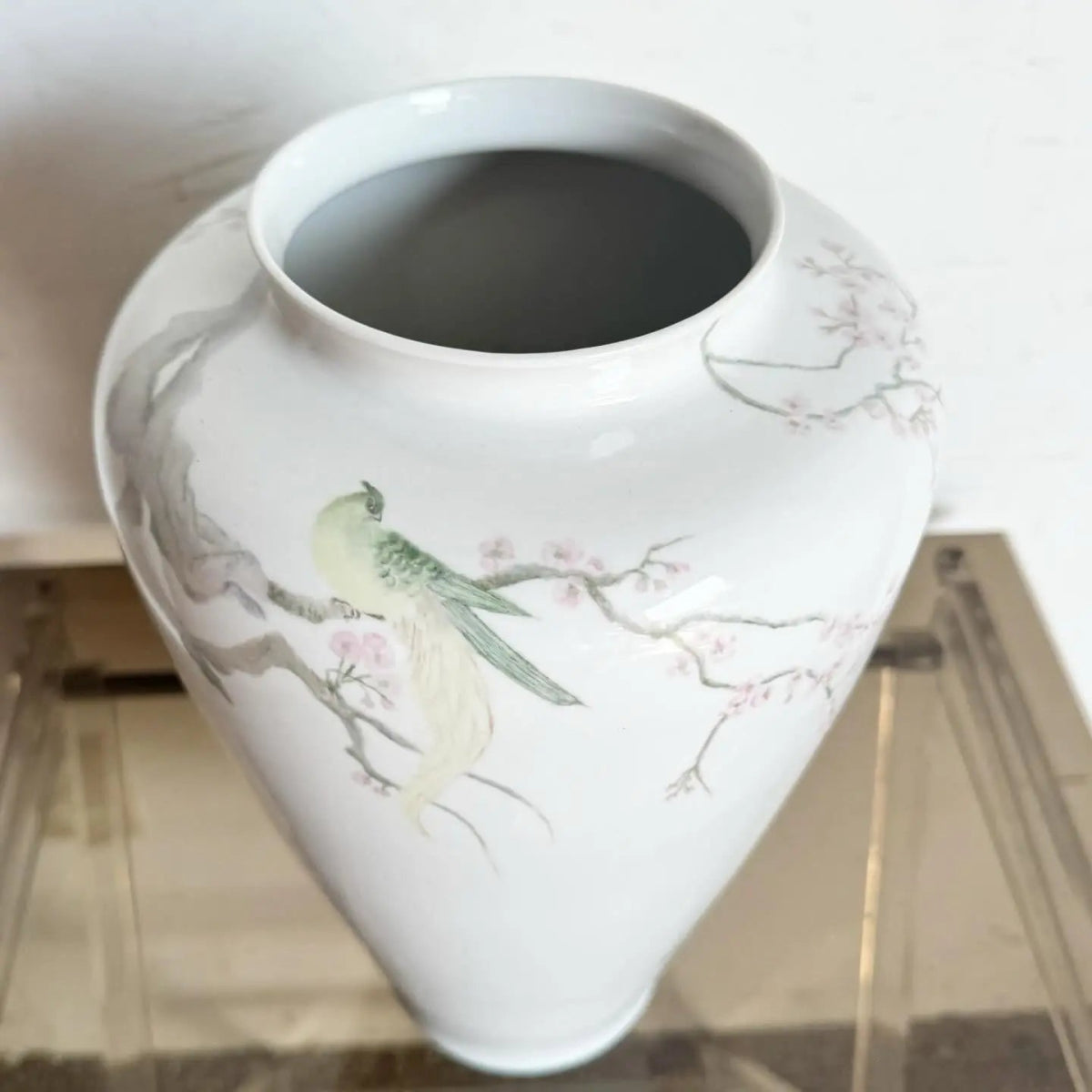 Vintage Chinoiserie Hand Painted Porcelain Bavaria Vase - Dolphin & Flamingo