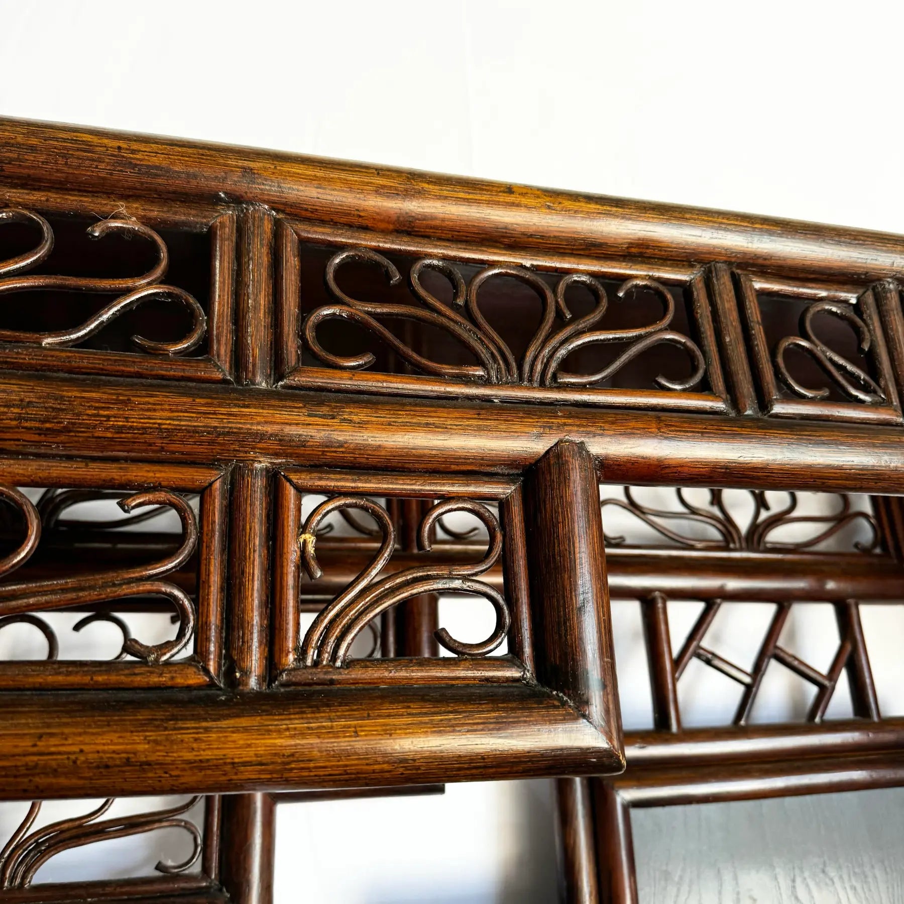 Vintage Chinoiserie Hand Painted Rattan and Wood King Size Headboard - Dolphin & Flamingo