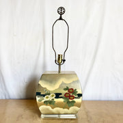 Vintage Chinoiserie Hand Painted Table Lamp - Dolphin & Flamingo