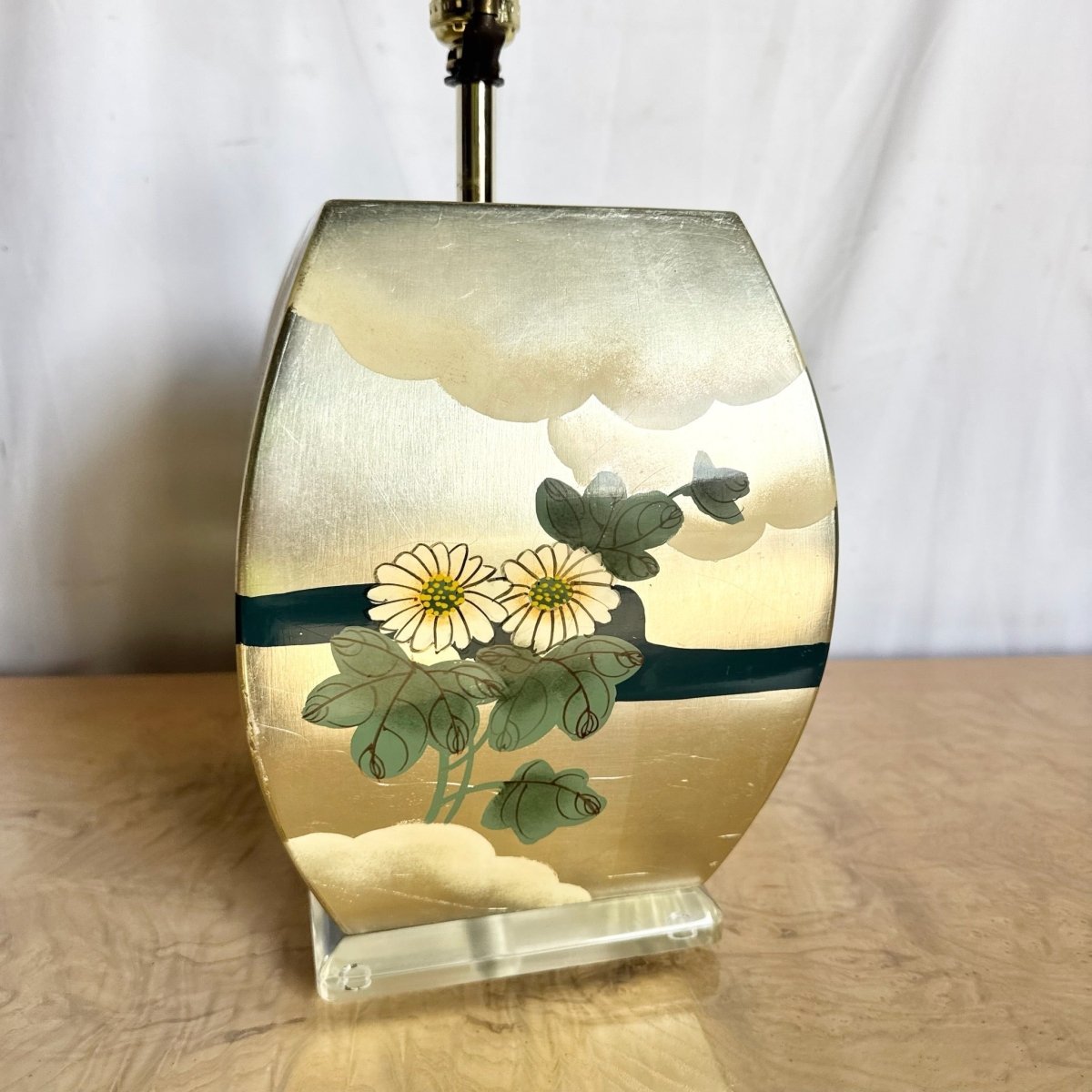 Vintage Chinoiserie Hand Painted Table Lamp - Dolphin & Flamingo