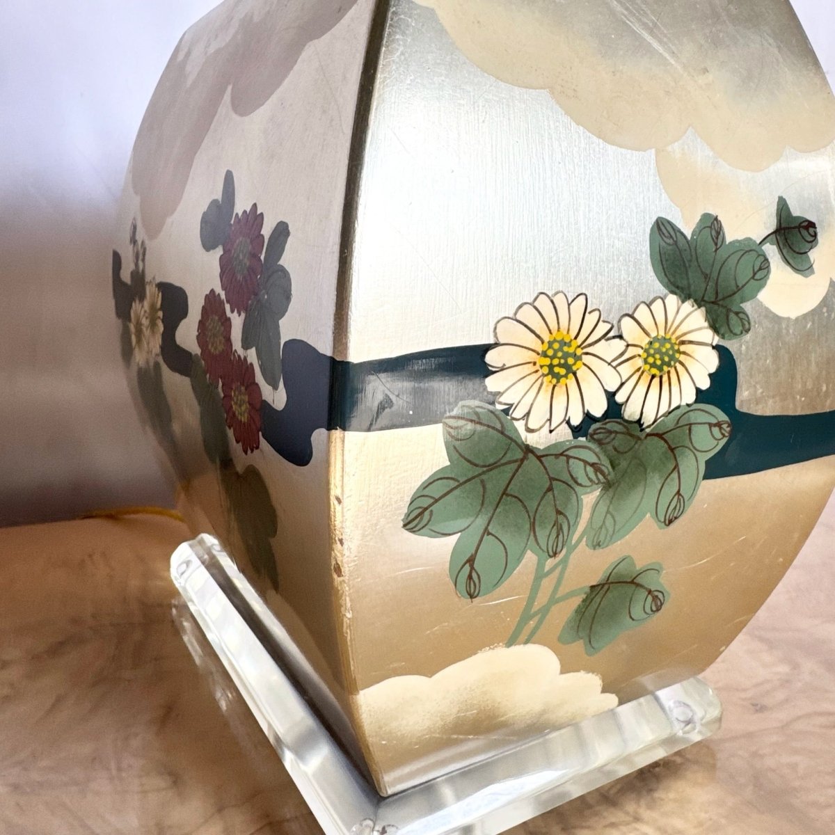 Vintage Chinoiserie Hand Painted Table Lamp - Dolphin & Flamingo