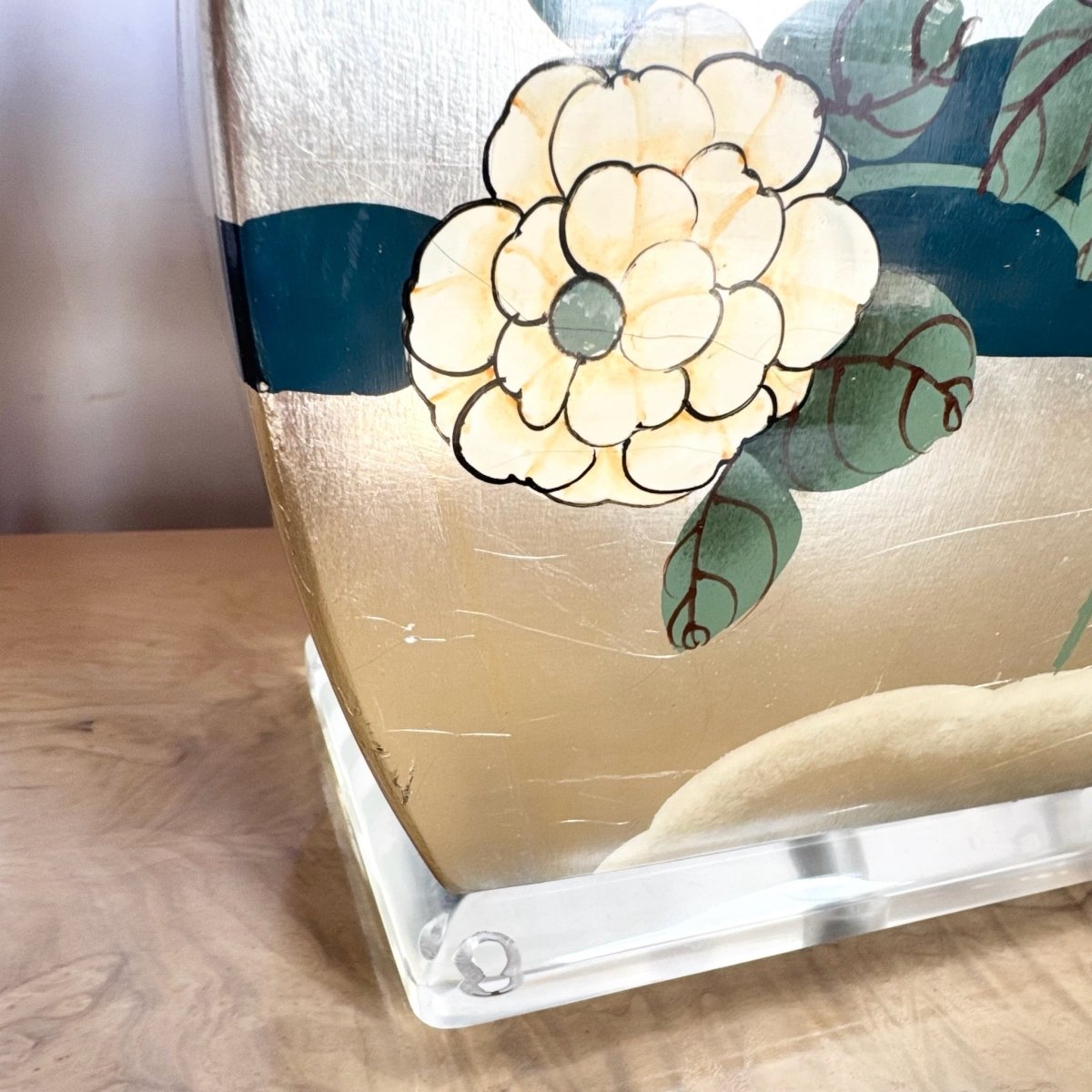 Vintage Chinoiserie Hand Painted Table Lamp - Dolphin & Flamingo