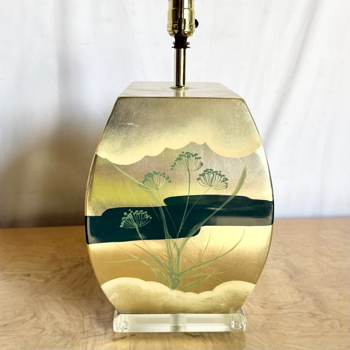 Vintage Chinoiserie Hand Painted Table Lamp - Dolphin & Flamingo