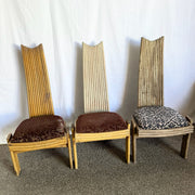 Vintage Coastal Boho Rattan High Back Dining Chairs - Set of 3 - Dolphin & Flamingo