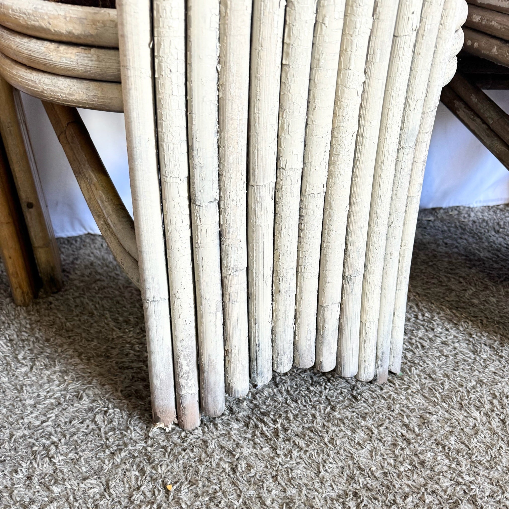 Vintage Coastal Boho Rattan High Back Dining Chairs - Set of 3 - Dolphin & Flamingo