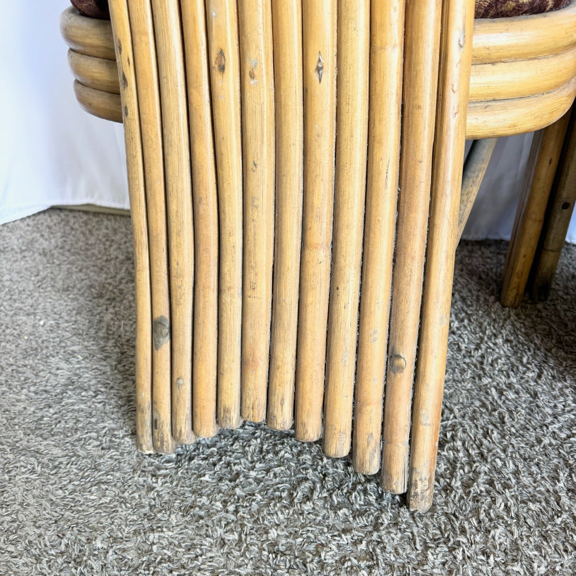 Vintage Coastal Boho Rattan High Back Dining Chairs - Set of 3 - Dolphin & Flamingo