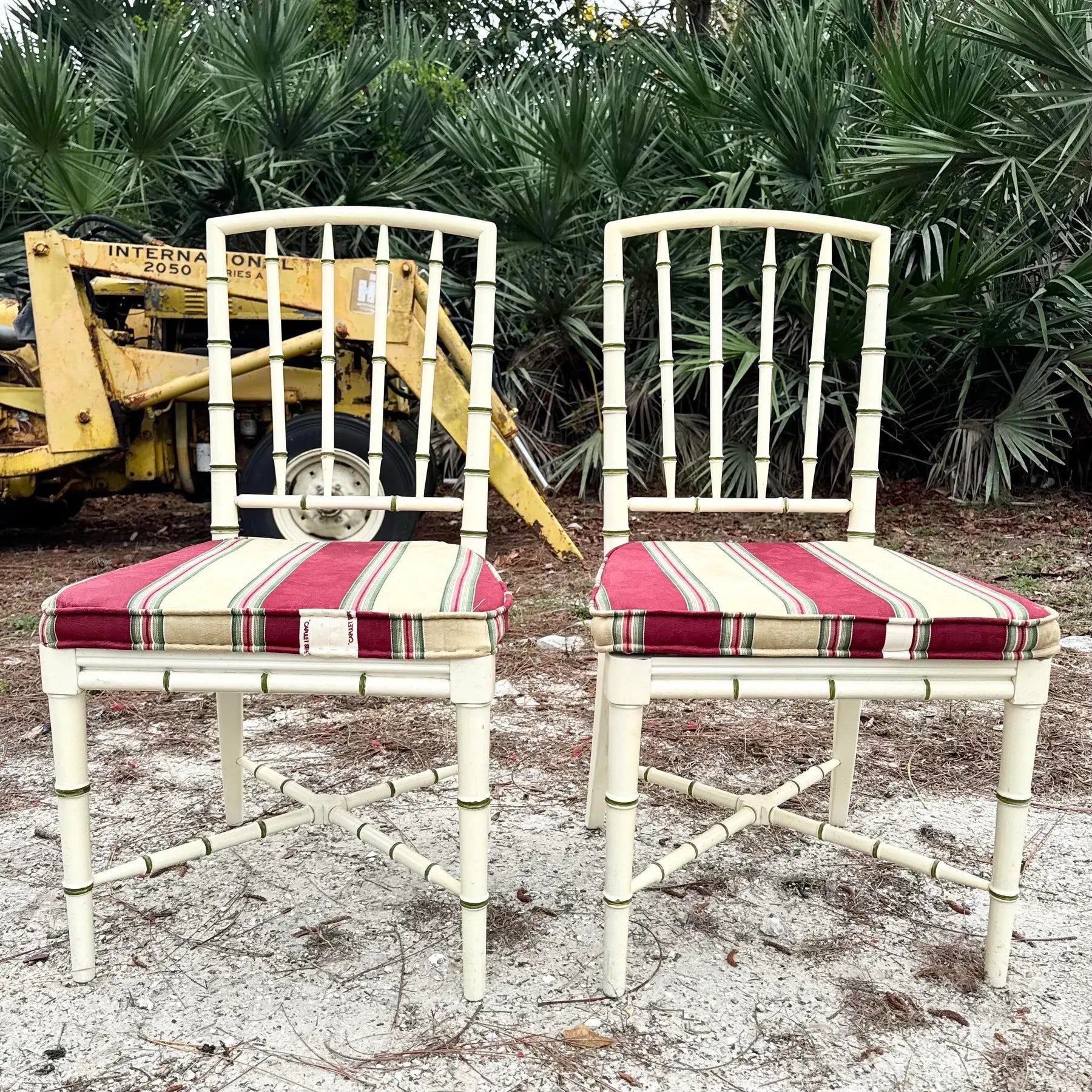 Vintage Coastal Faux Bamboo Dining Chairs - Set of 4 Dolphin & Flamingo