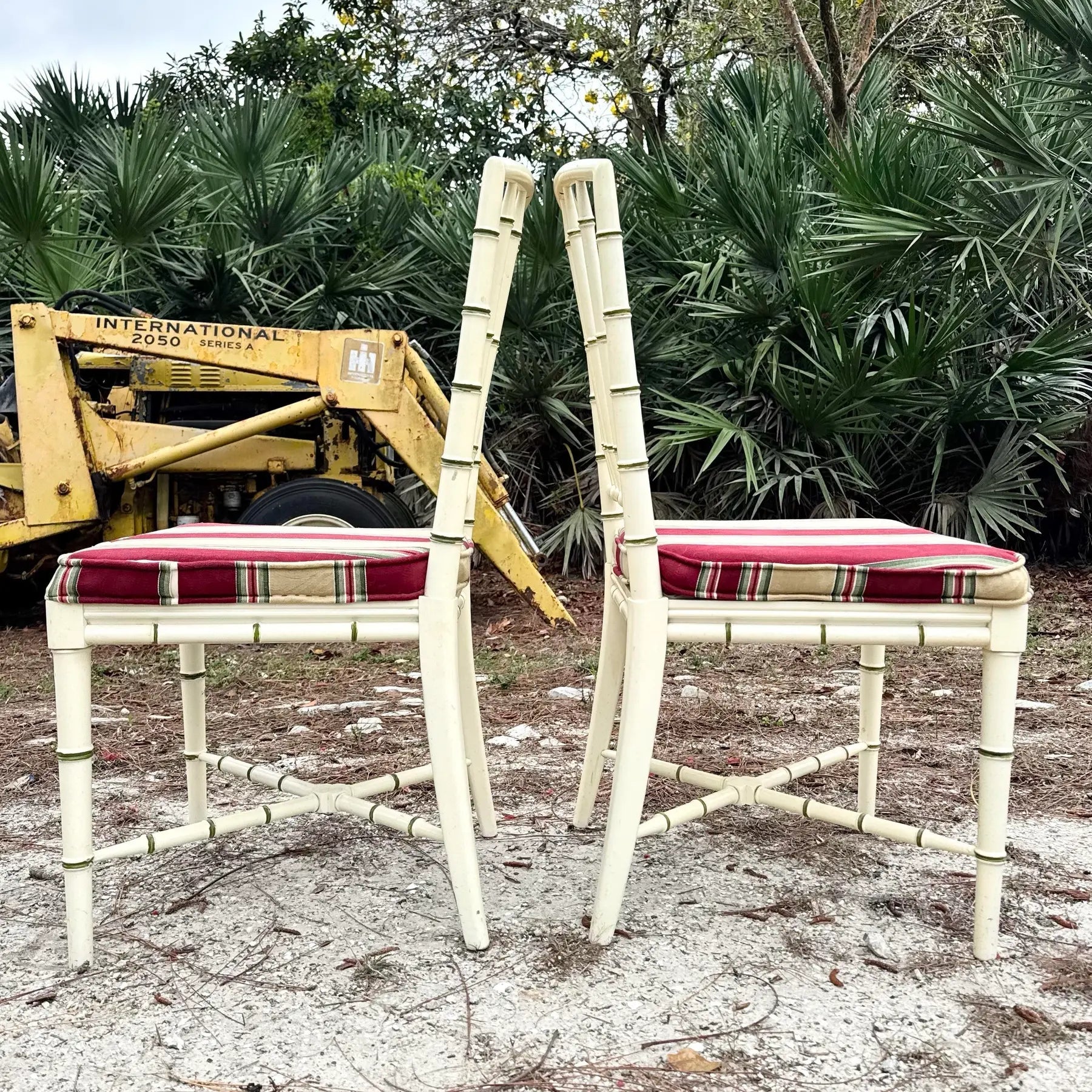 Vintage Coastal Faux Bamboo Dining Chairs - Set of 4 Dolphin & Flamingo