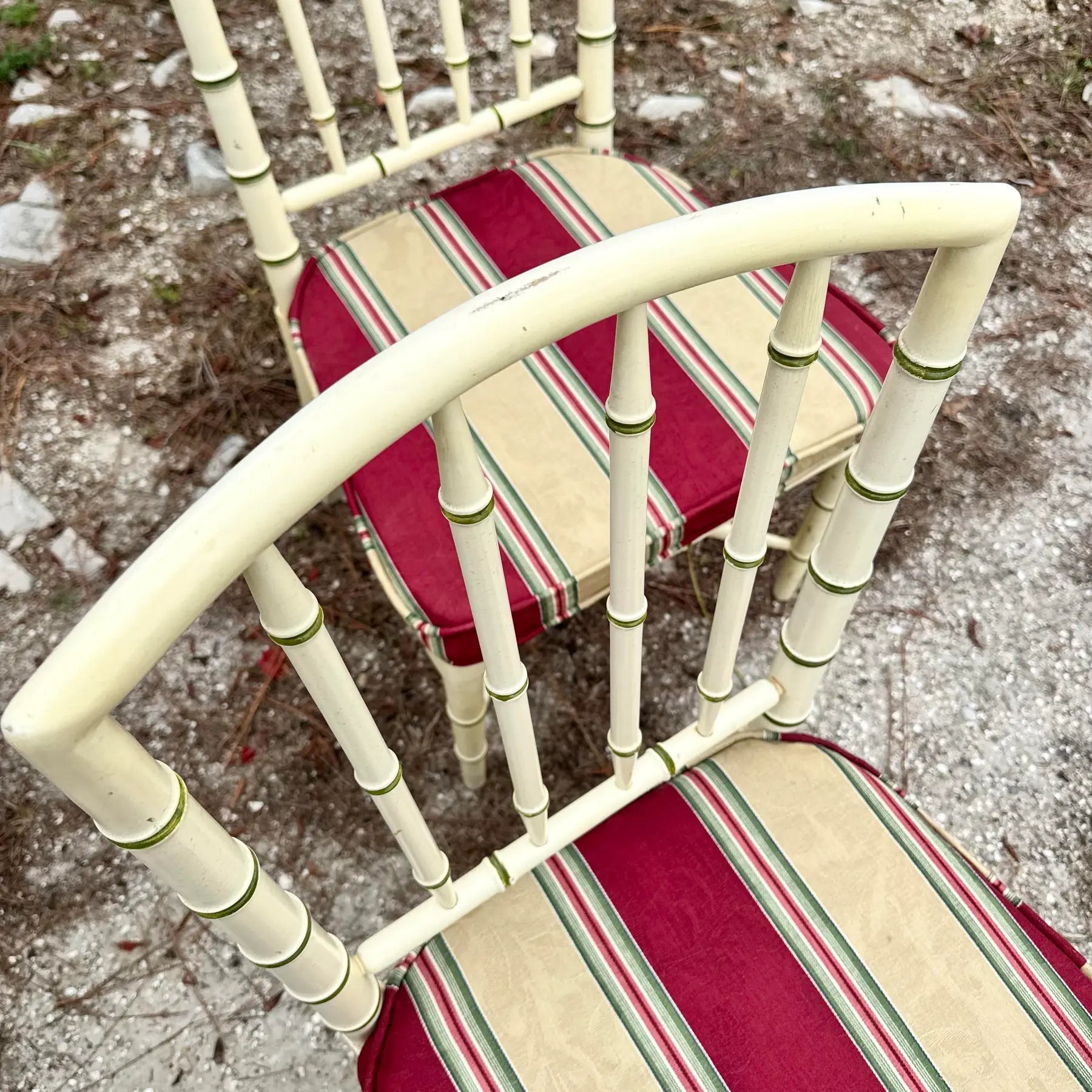 Vintage Coastal Faux Bamboo Dining Chairs - Set of 4 Dolphin & Flamingo