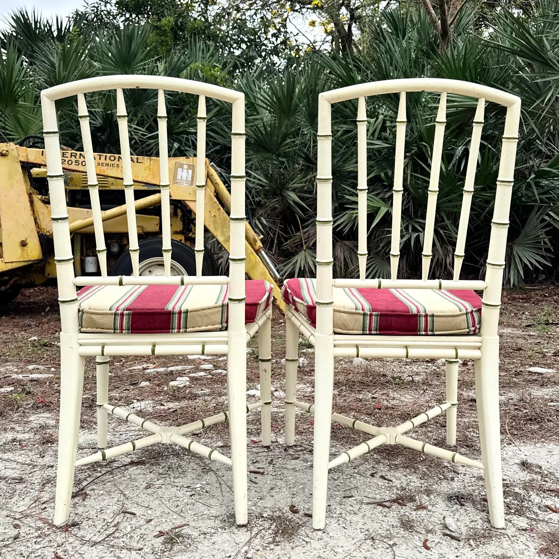 Vintage Coastal Faux Bamboo Dining Chairs - Set of 4 Dolphin & Flamingo