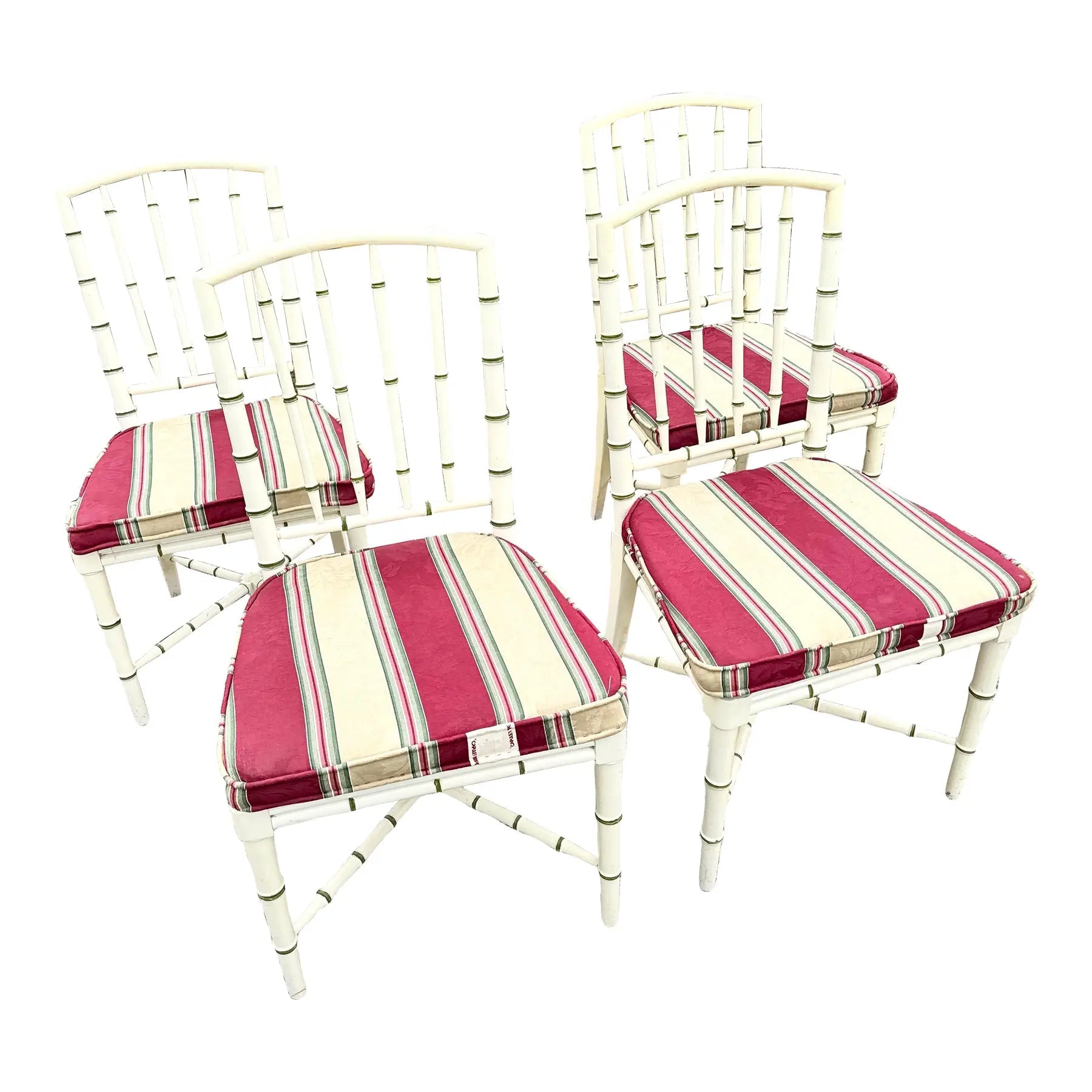 Vintage Coastal Faux Bamboo Dining Chairs - Set of 4 Dolphin & Flamingo