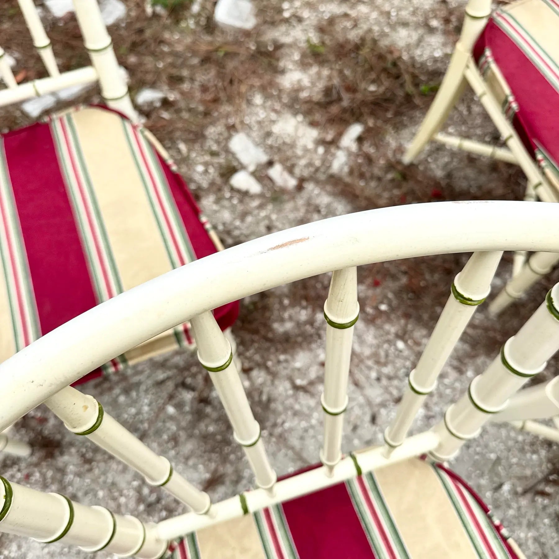 Vintage Coastal Faux Bamboo Dining Chairs - Set of 4 Dolphin & Flamingo