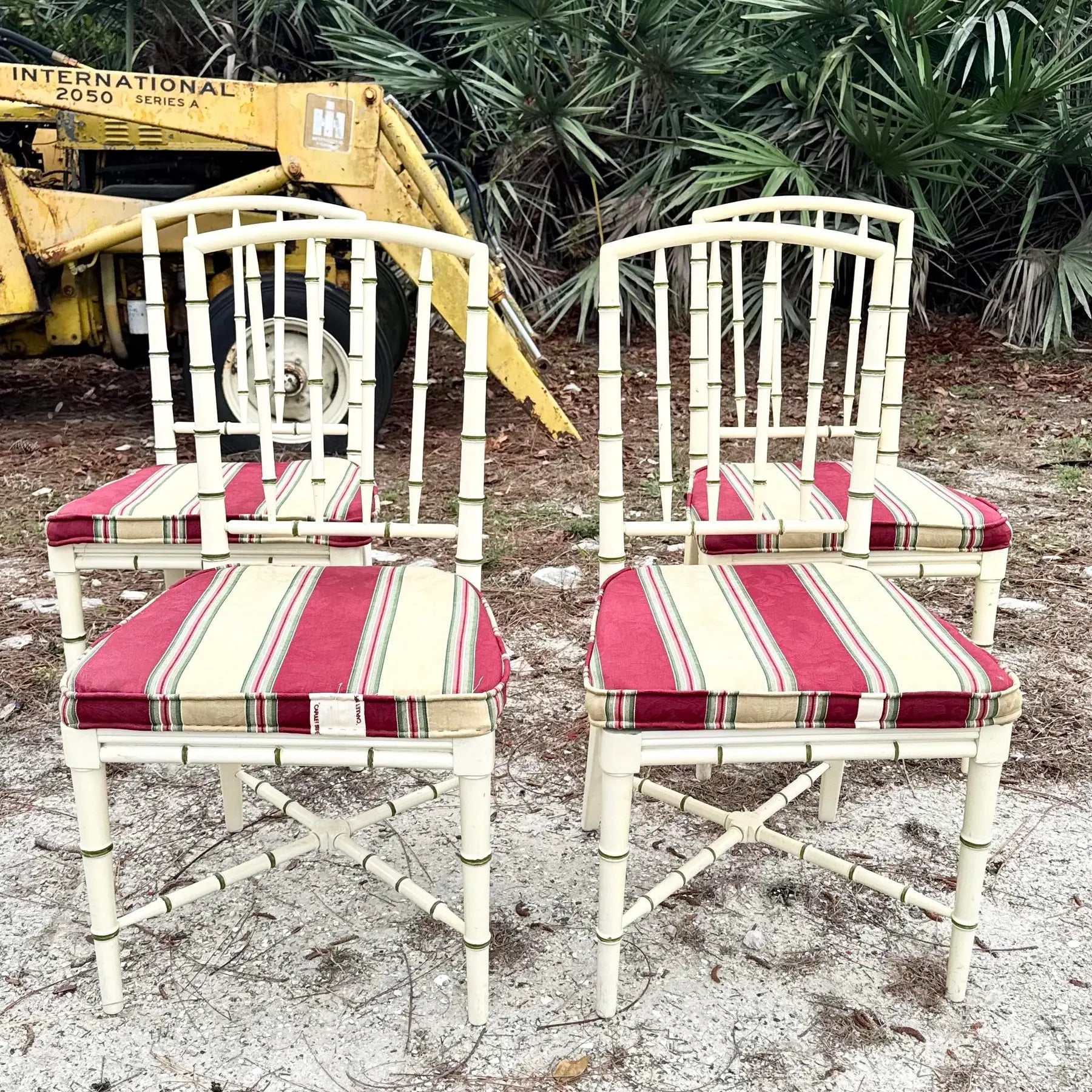 Vintage Coastal Faux Bamboo Dining Chairs - Set of 4 Dolphin & Flamingo