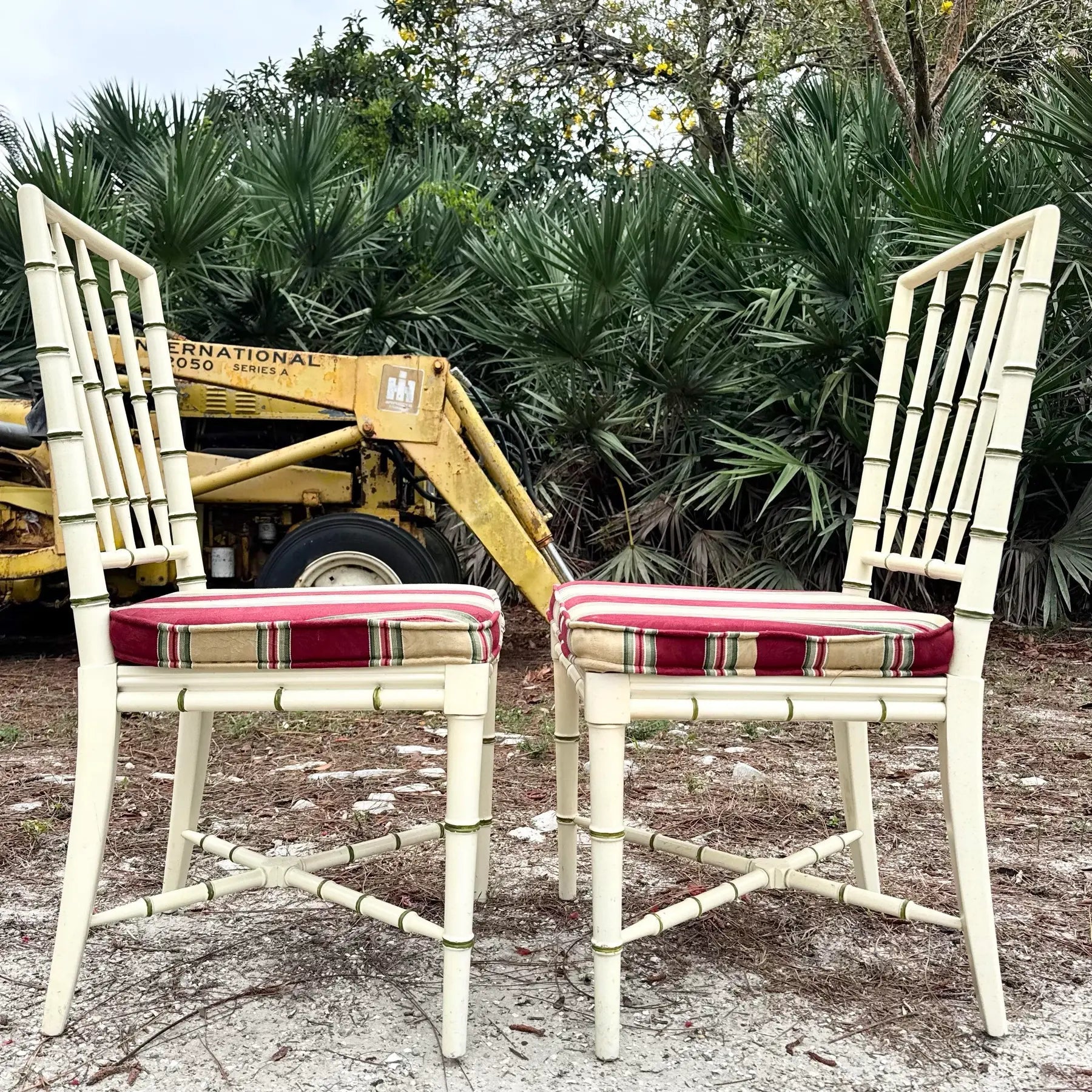 Vintage Coastal Faux Bamboo Dining Chairs - Set of 4 Dolphin & Flamingo