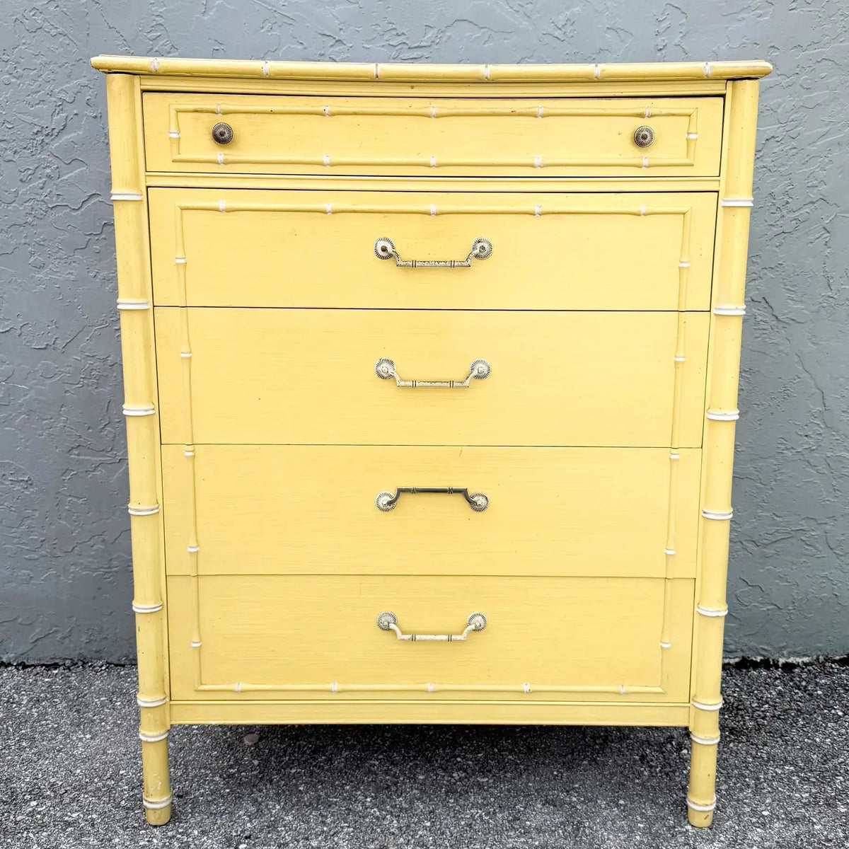 Thomasville Coastal Faux Bamboo Highboy Dresser Dolphin & Flamingo