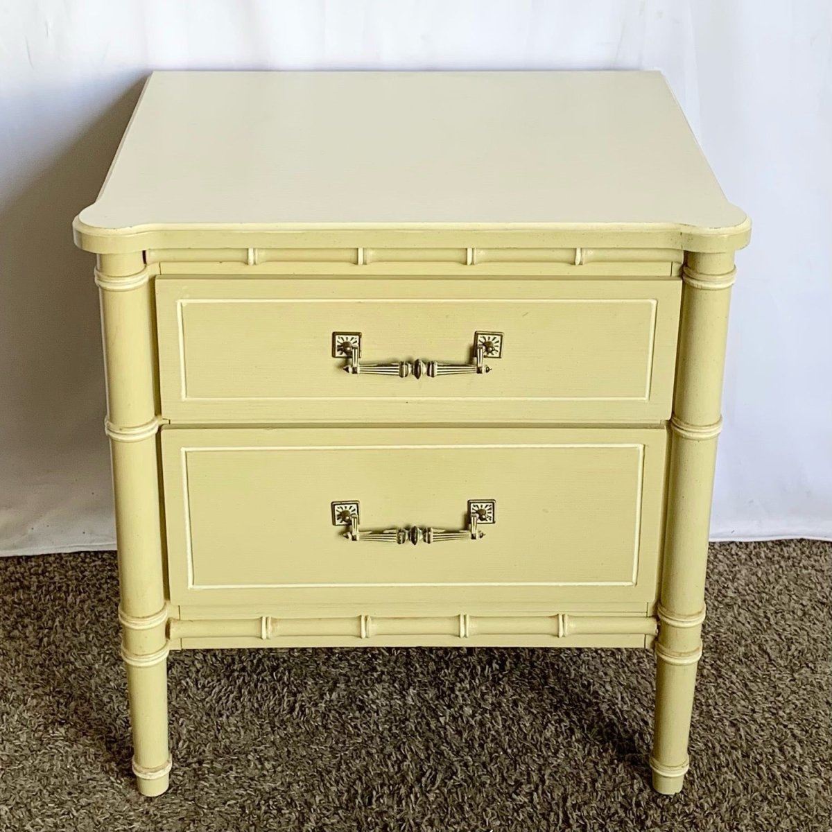 Vintage Coastal Faux Bamboo Nightstand, Bali Hai Style - Dolphin & Flamingo