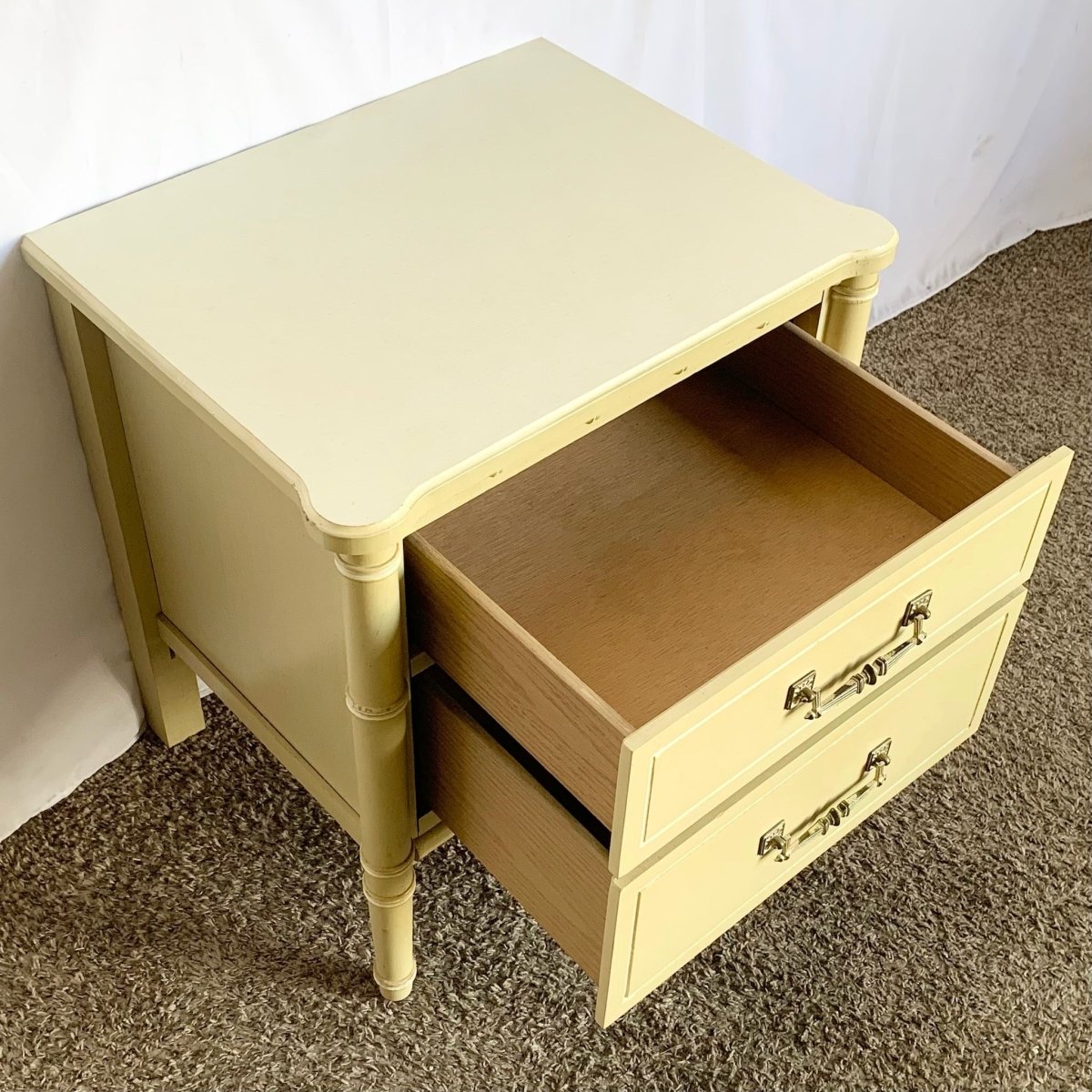 Vintage Coastal Faux Bamboo Nightstand, Bali Hai Style - Dolphin & Flamingo