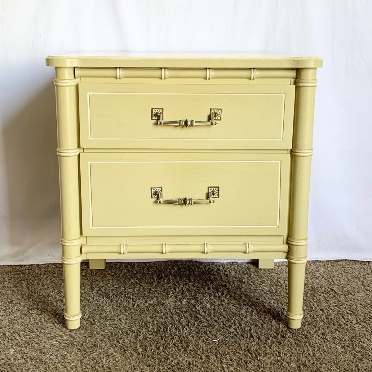 Vintage Coastal Faux Bamboo Nightstand, Bali Hai Style - Dolphin & Flamingo