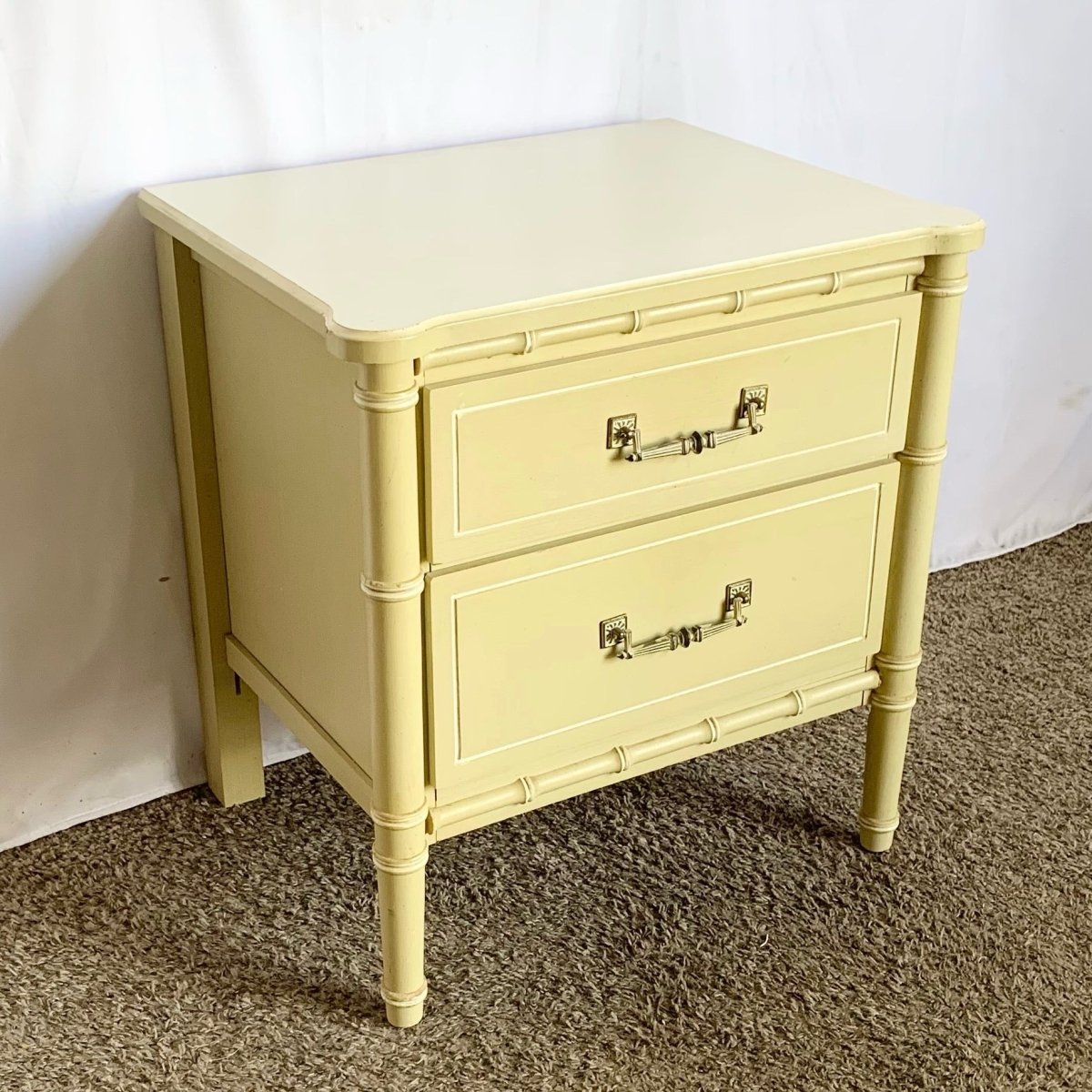 Vintage Coastal Faux Bamboo Nightstand, Bali Hai Style - Dolphin & Flamingo