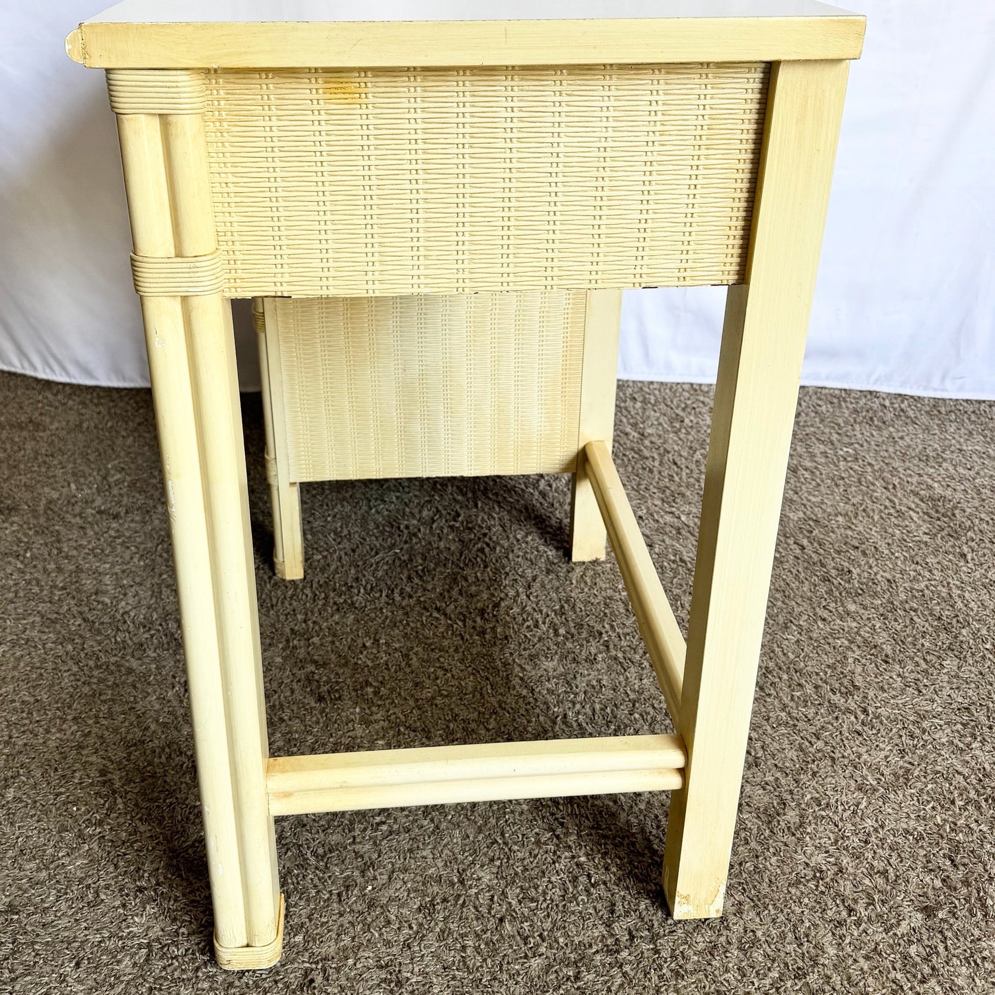 Vintage Coastal Faux Bamboo Wicker Writing Desk by Henry Link - Dolphin & Flamingo