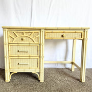 Vintage Coastal Faux Bamboo Wicker Writing Desk by Henry Link - Dolphin & Flamingo