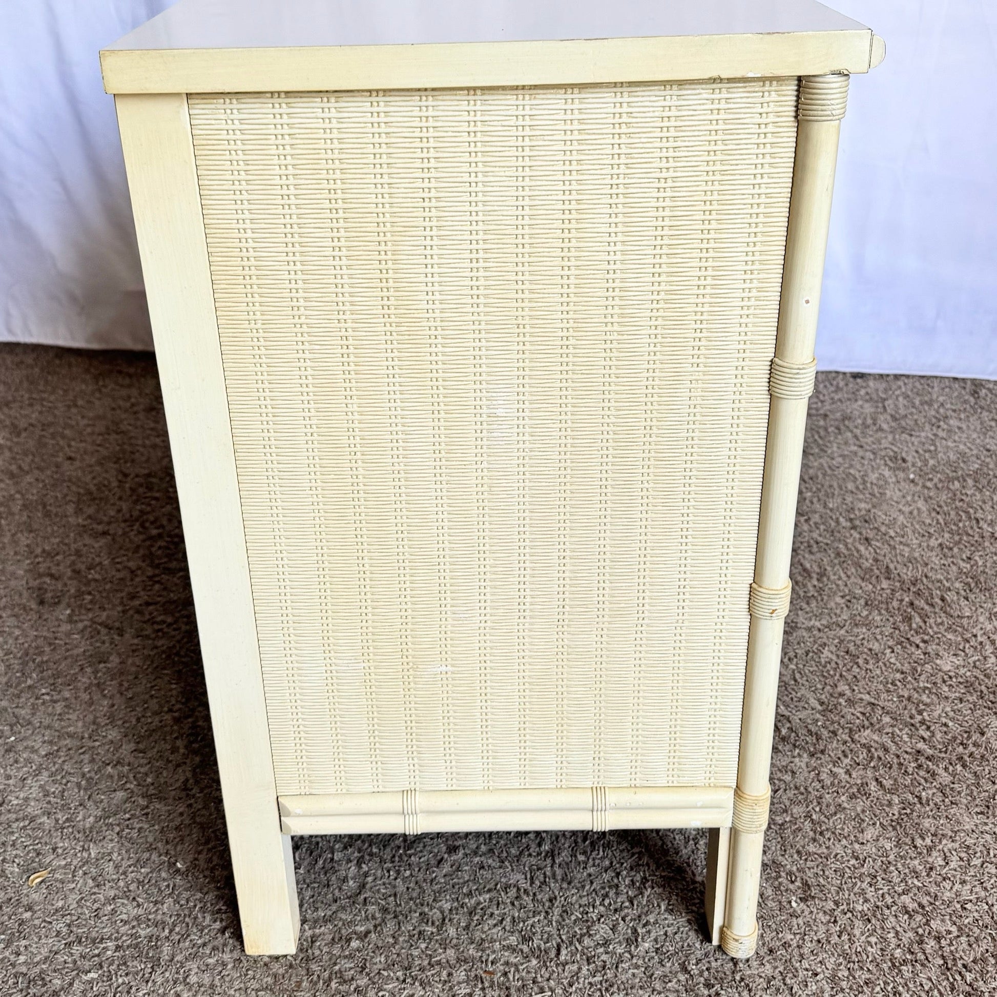 Vintage Coastal Faux Bamboo Wicker Writing Desk by Henry Link - Dolphin & Flamingo