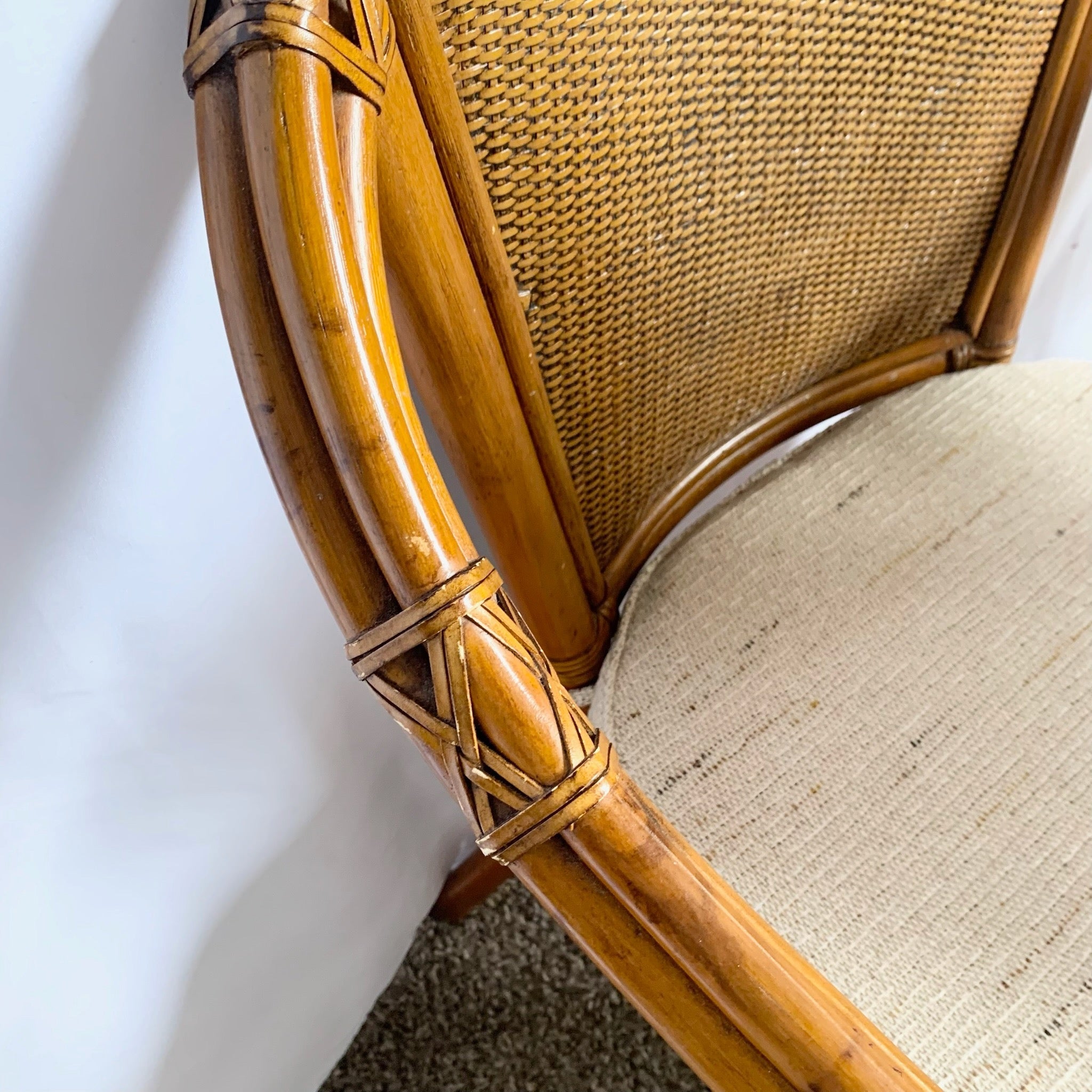 Vintage Coastal Rattan and Wicker Dining Arm Chairs on - Set of 4 - Dolphin & Flamingo