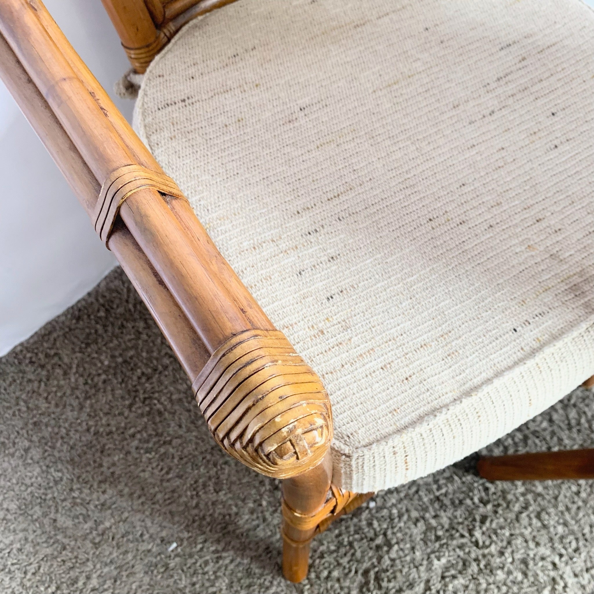 Vintage Coastal Rattan and Wicker Dining Arm Chairs on - Set of 4 - Dolphin & Flamingo
