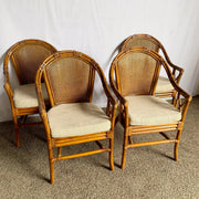 Vintage Coastal Rattan and Wicker Dining Arm Chairs on - Set of 4 - Dolphin & Flamingo