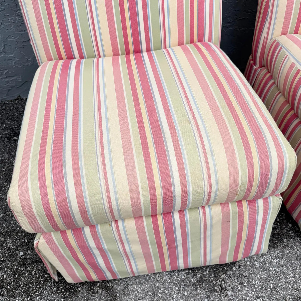 Vintage Coastal Regency Flared Skirted Lounge Chairs - A Pair