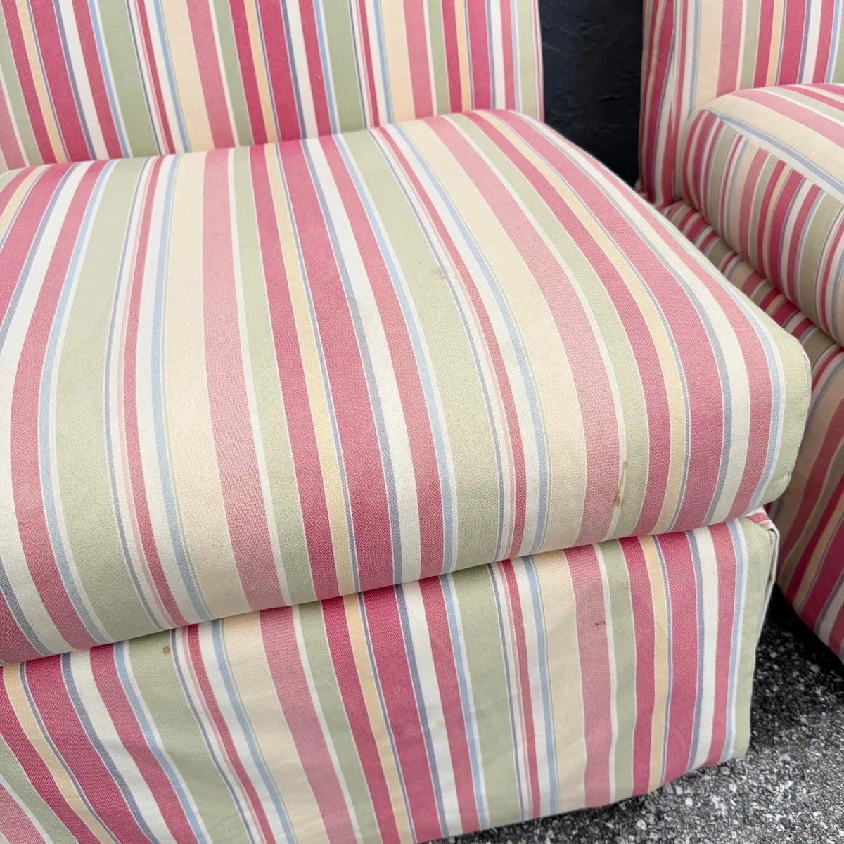 Vintage Coastal Regency Flared Skirted Lounge Chairs - A Pair