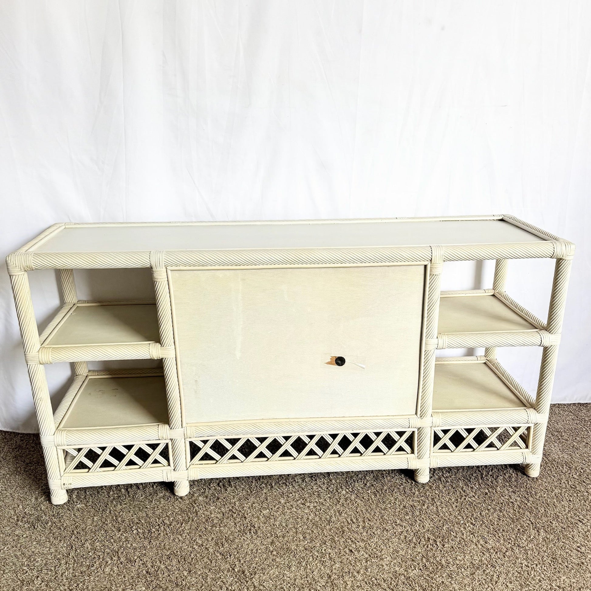 Vintage Coastal Twisted Reed and Rattan Credenza - Dolphin & Flamingo