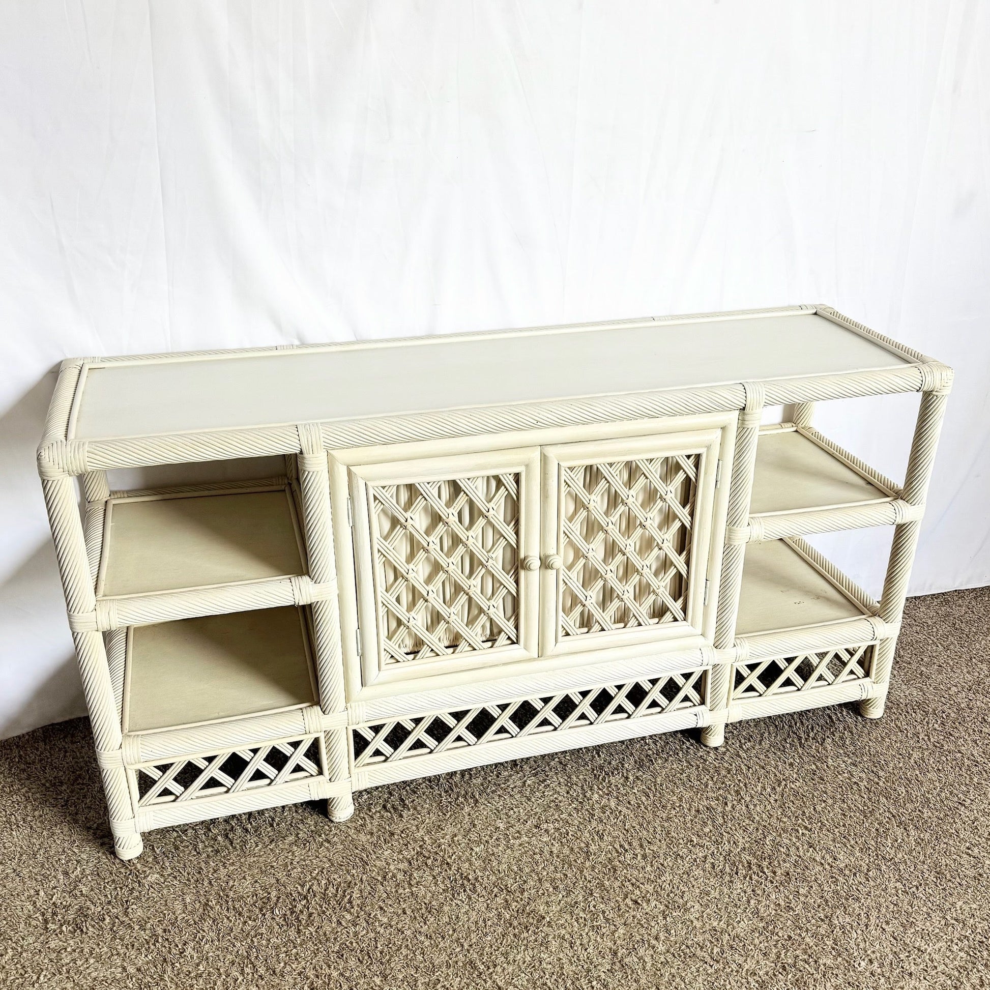 Vintage Coastal Twisted Reed and Rattan Credenza - Dolphin & Flamingo