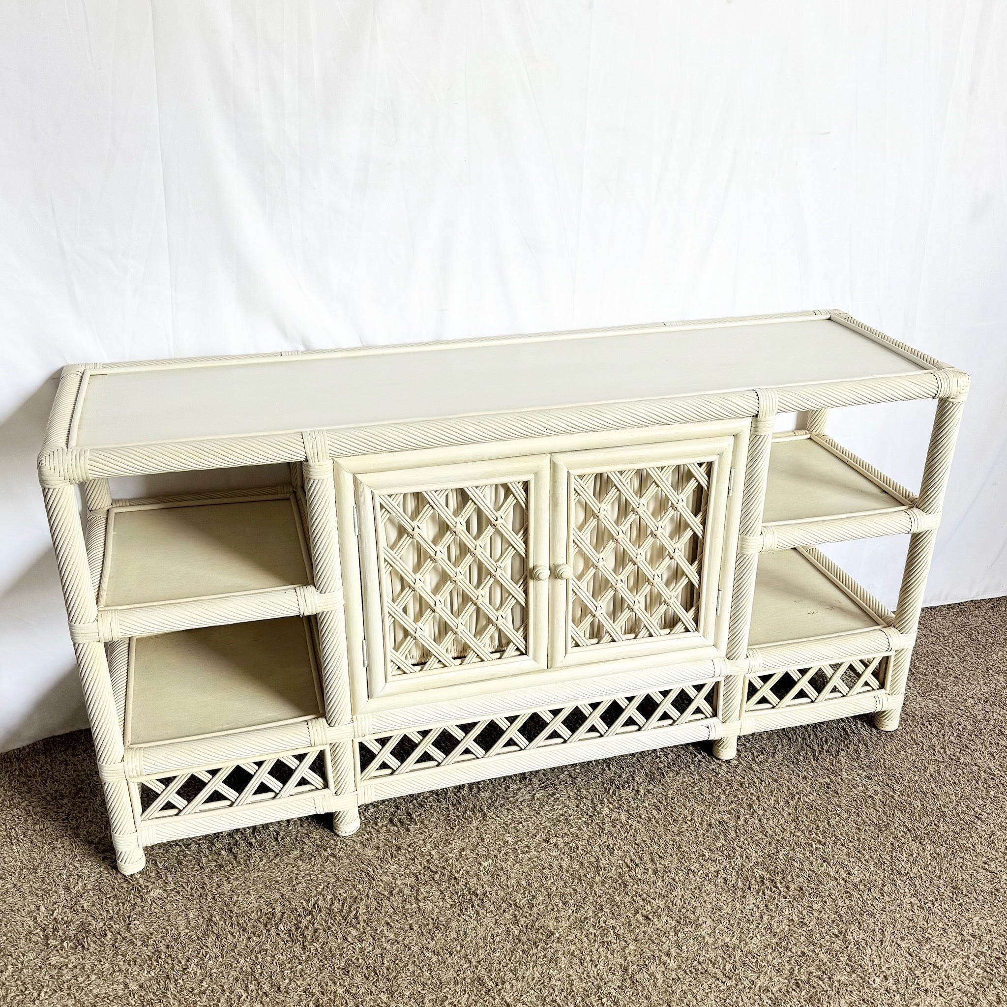 Vintage Coastal Twisted Reed and Rattan Credenza - Dolphin & Flamingo