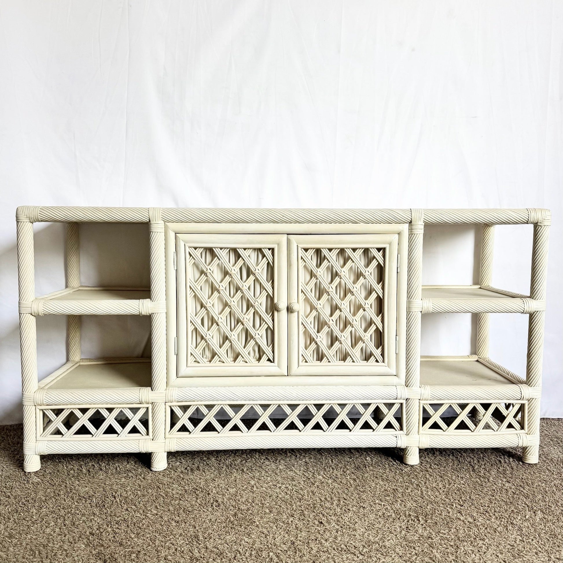 Vintage Coastal Twisted Reed and Rattan Credenza - Dolphin & Flamingo