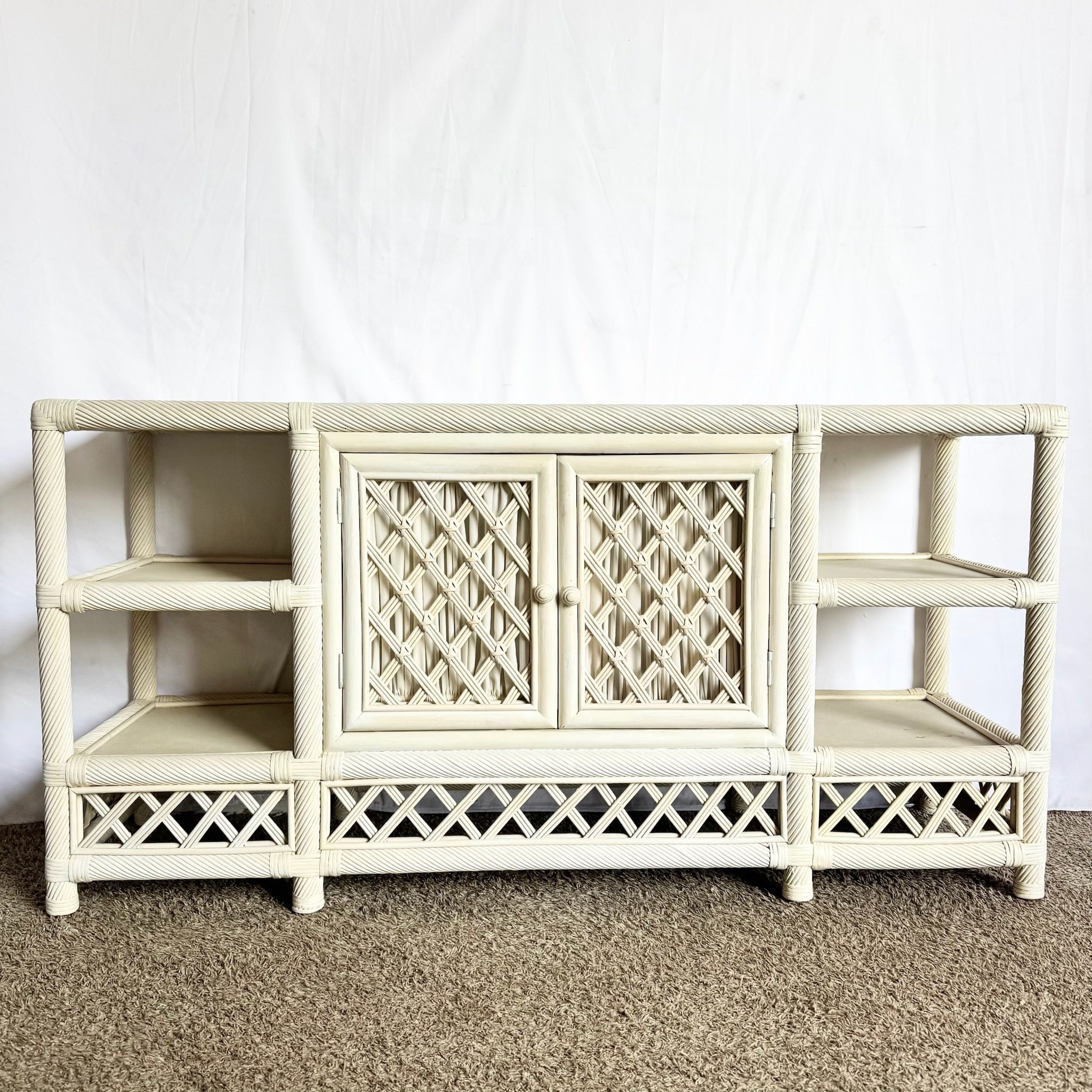 Vintage Coastal Twisted Reed and Rattan Credenza - Dolphin & Flamingo