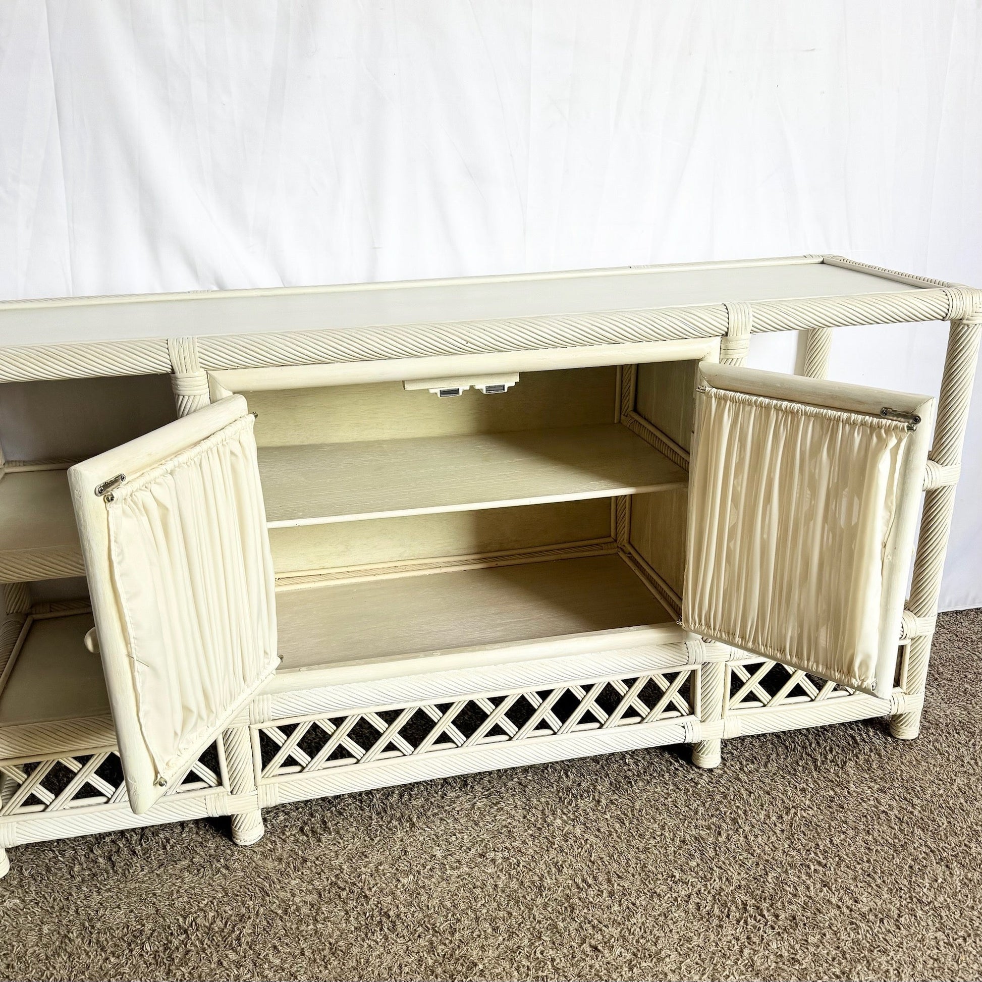 Vintage Coastal Twisted Reed and Rattan Credenza - Dolphin & Flamingo
